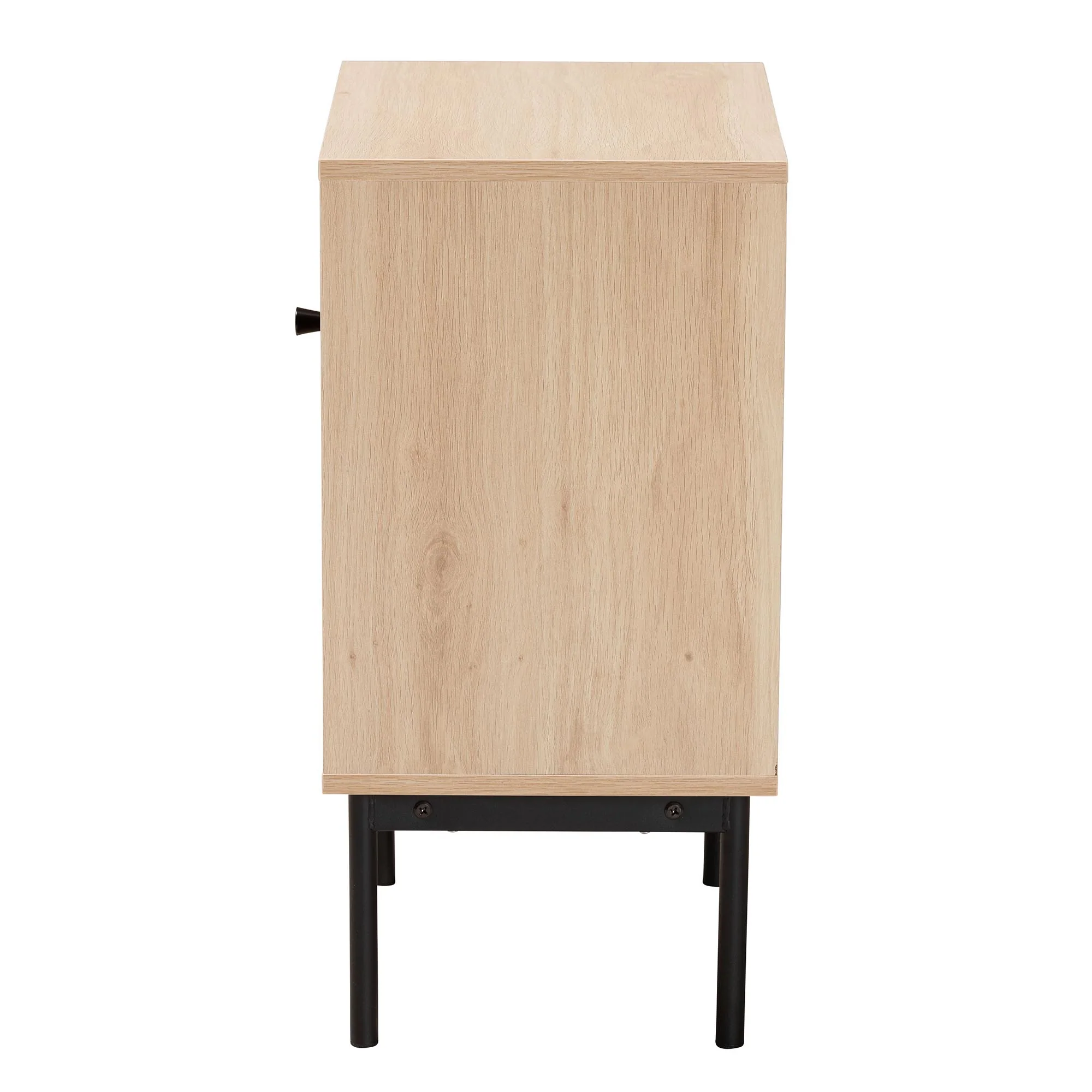Baxton Studio Sherwin Mid-Century Modern Light Brown and Black 1-Door Cabinet with Woven Rattan Accent - Image 5