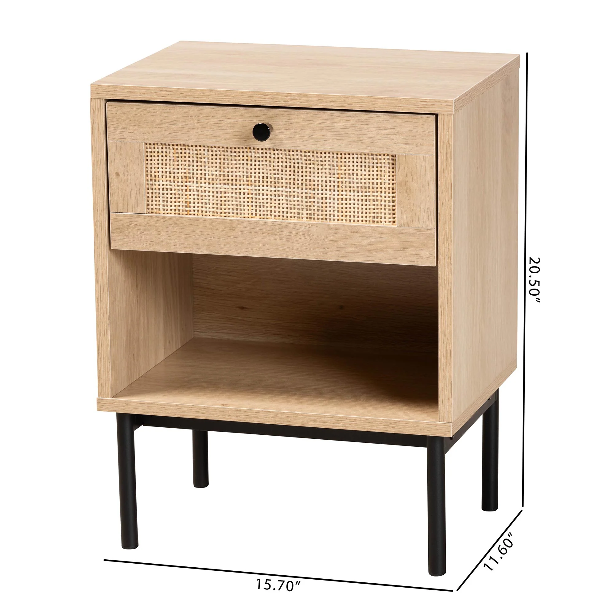 Baxton Studio Sherwin Mid-Century Modern Light Brown and Black 1-Drawer End Table with Woven Rattan Accent - Image 10