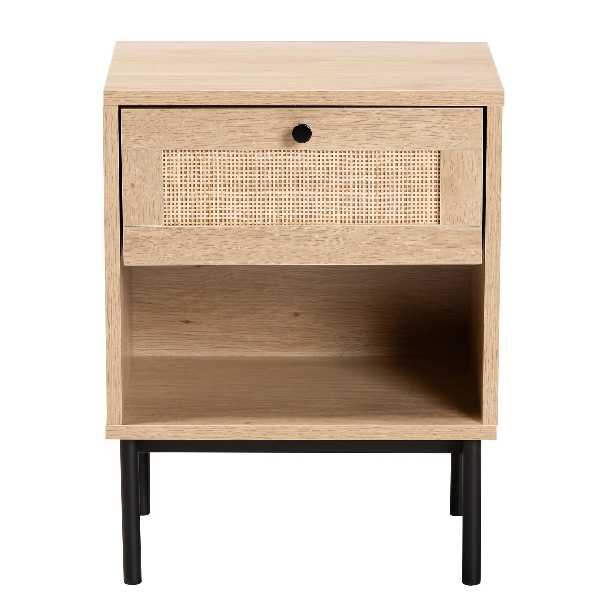 Baxton Studio Sherwin Mid-Century Modern Light Brown and Black 1-Drawer End Table with Woven Rattan Accent - Image 4