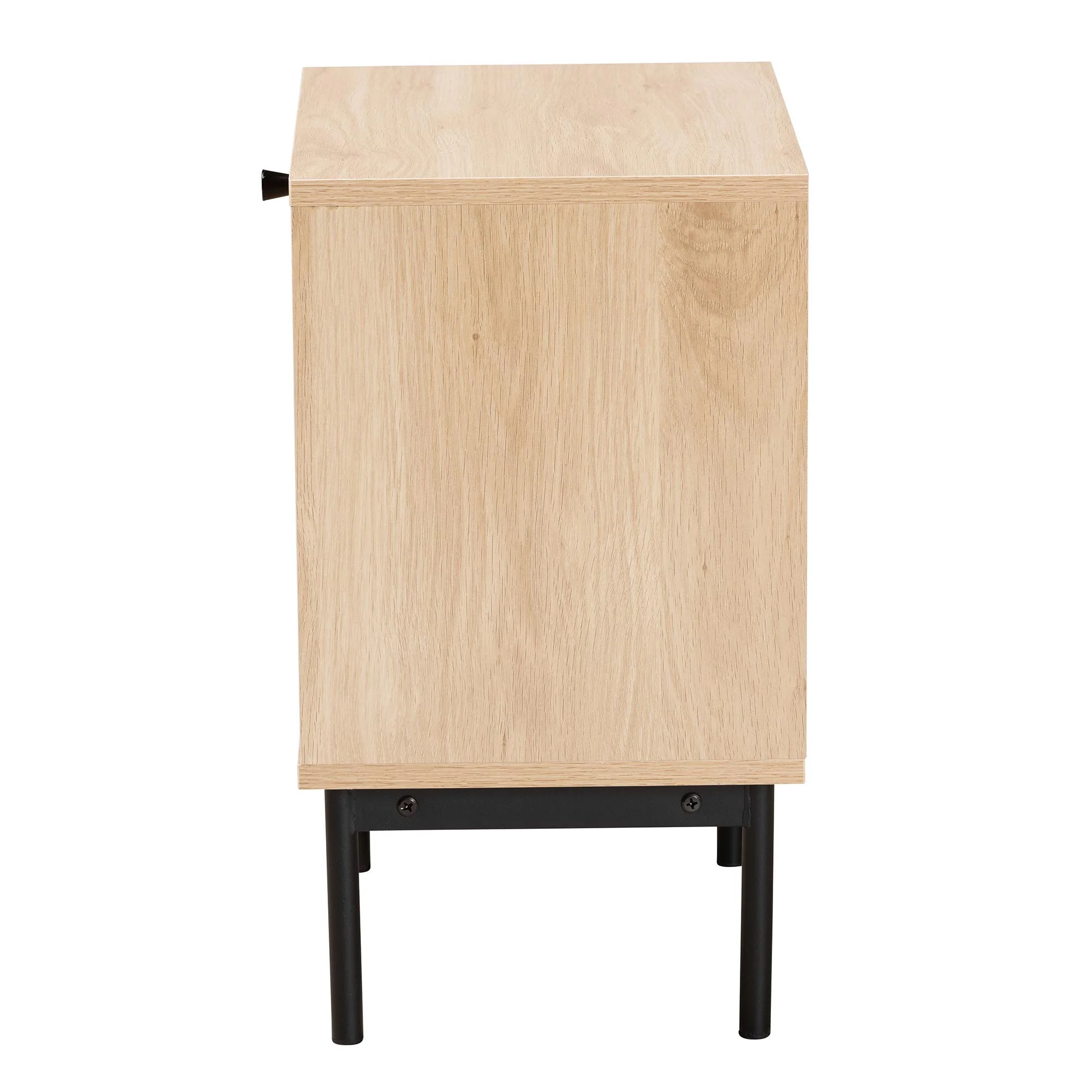 Baxton Studio Sherwin Mid-Century Modern Light Brown and Black 1-Drawer End Table with Woven Rattan Accent - Image 5