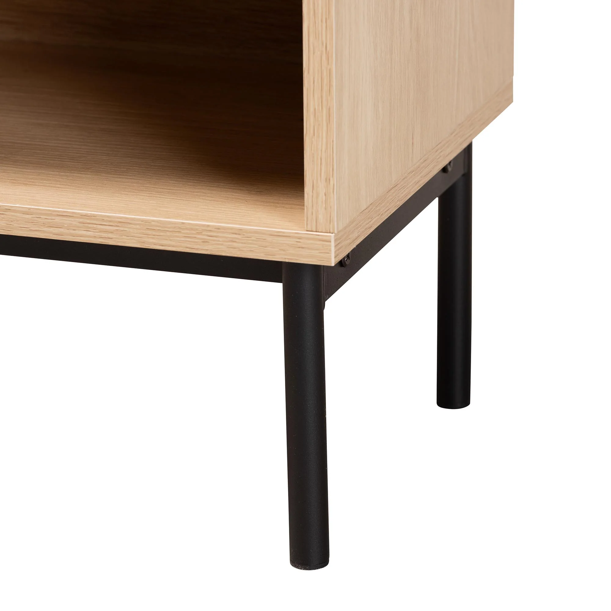 Baxton Studio Sherwin Mid-Century Modern Light Brown and Black 1-Drawer End Table with Woven Rattan Accent - Image 7