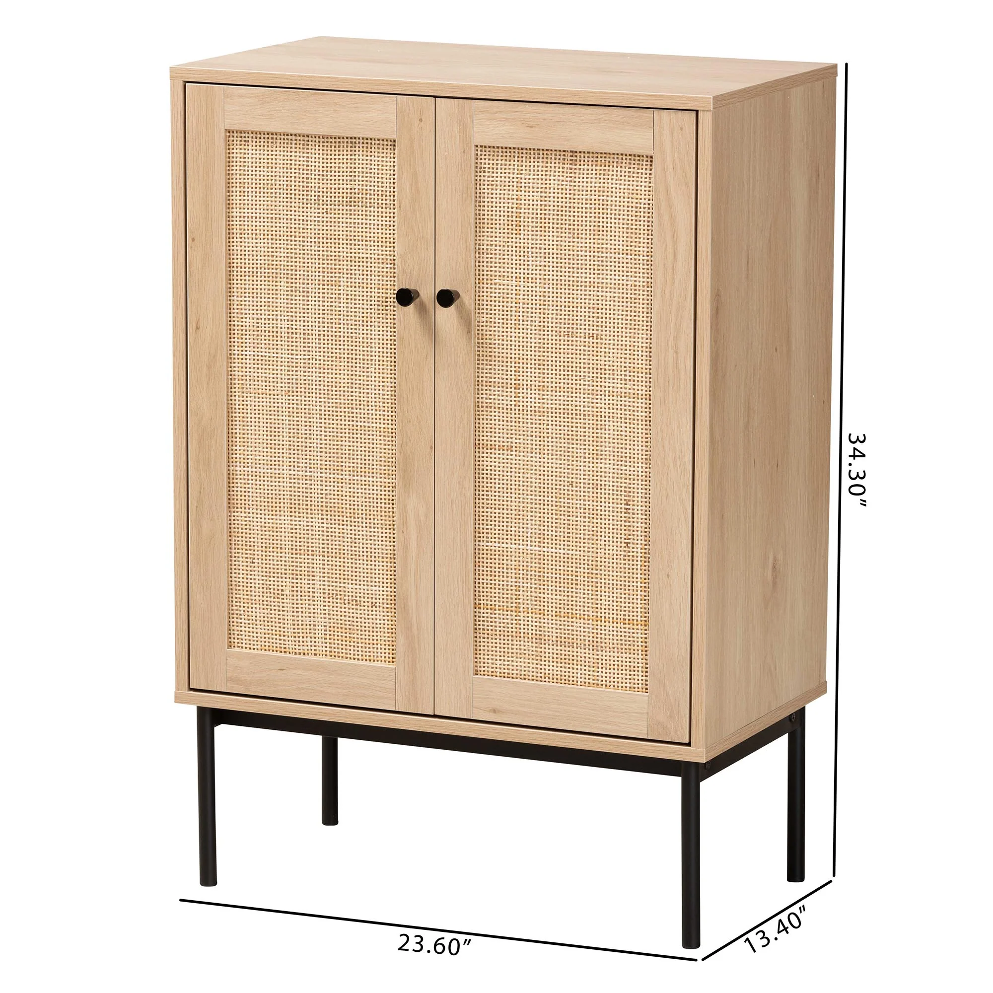 Baxton Studio Sherwin Mid-Century Modern Light Brown and Black 2-Door Storage Cabinet with Woven Rattan Accent - Image 10