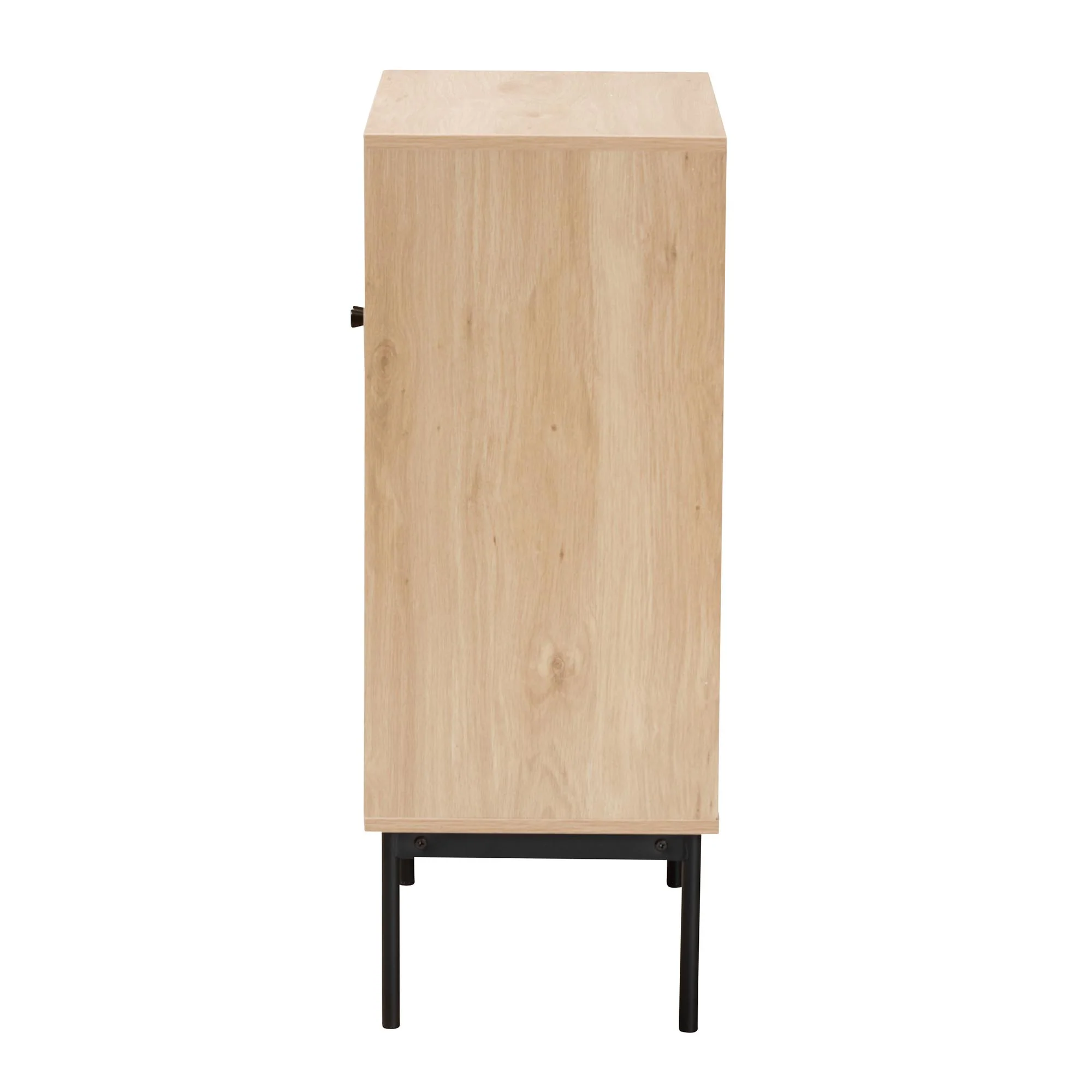 Baxton Studio Sherwin Mid-Century Modern Light Brown and Black 2-Door Storage Cabinet with Woven Rattan Accent - Image 5