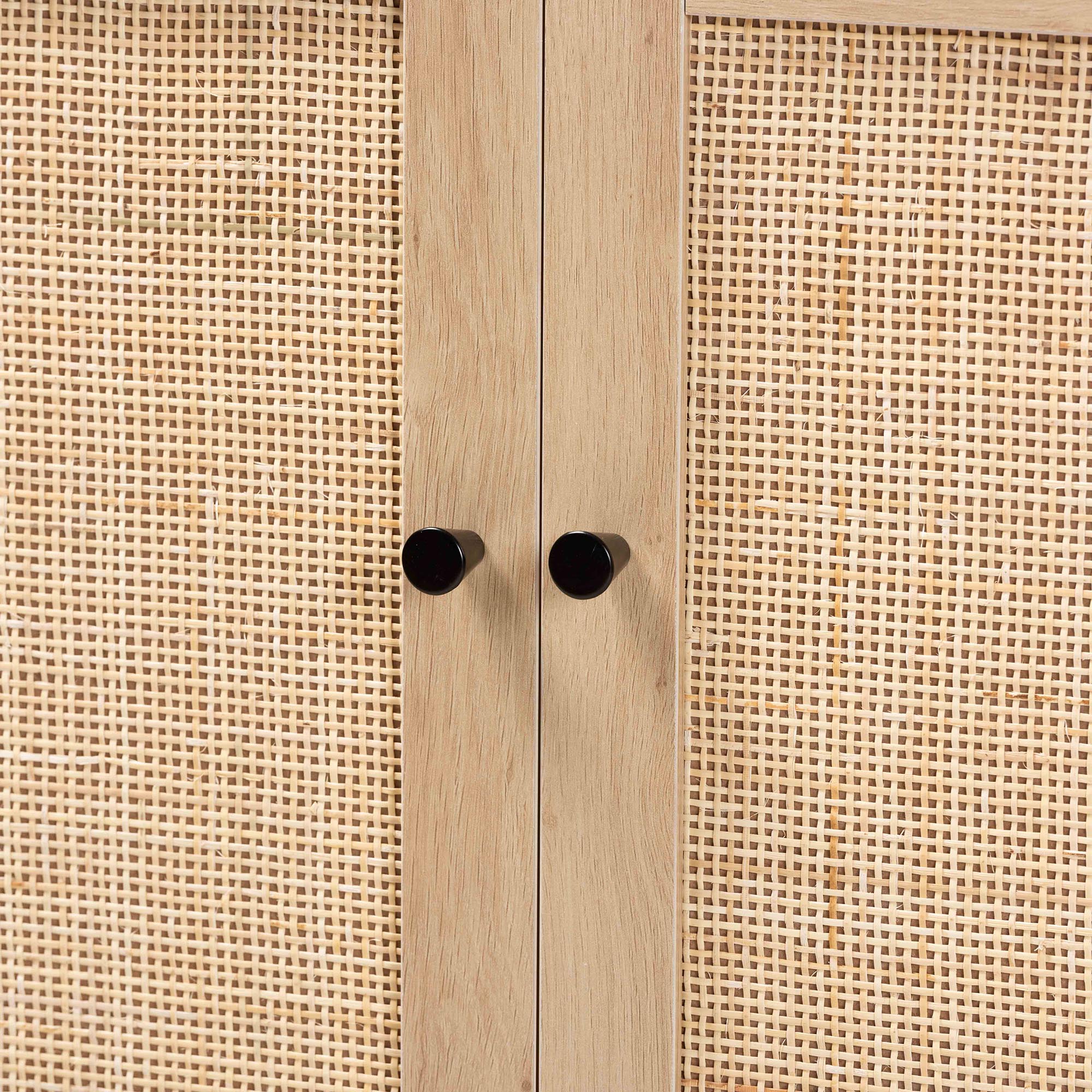 Baxton Studio Sherwin Mid-Century Modern Light Brown and Black 2-Door Storage Cabinet with Woven Rattan Accent - Image 6
