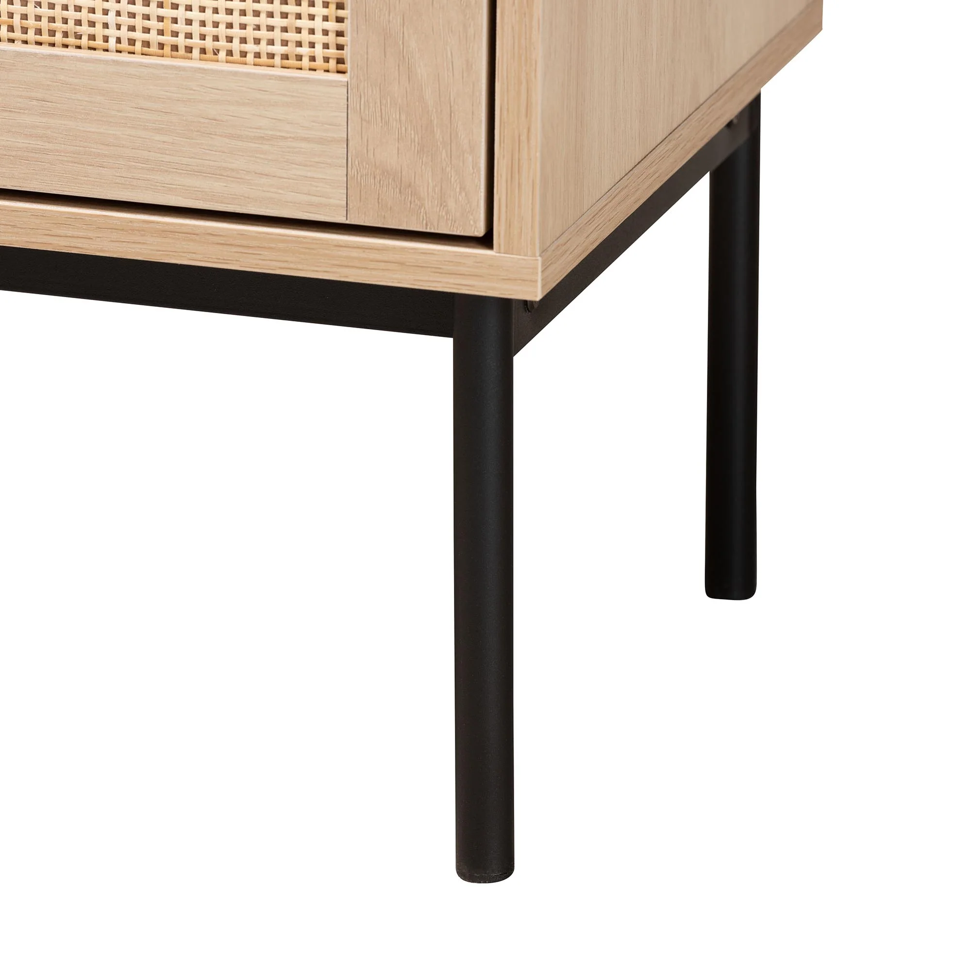 Baxton Studio Sherwin Mid-Century Modern Light Brown and Black 2-Door Storage Cabinet with Woven Rattan Accent - Image 7