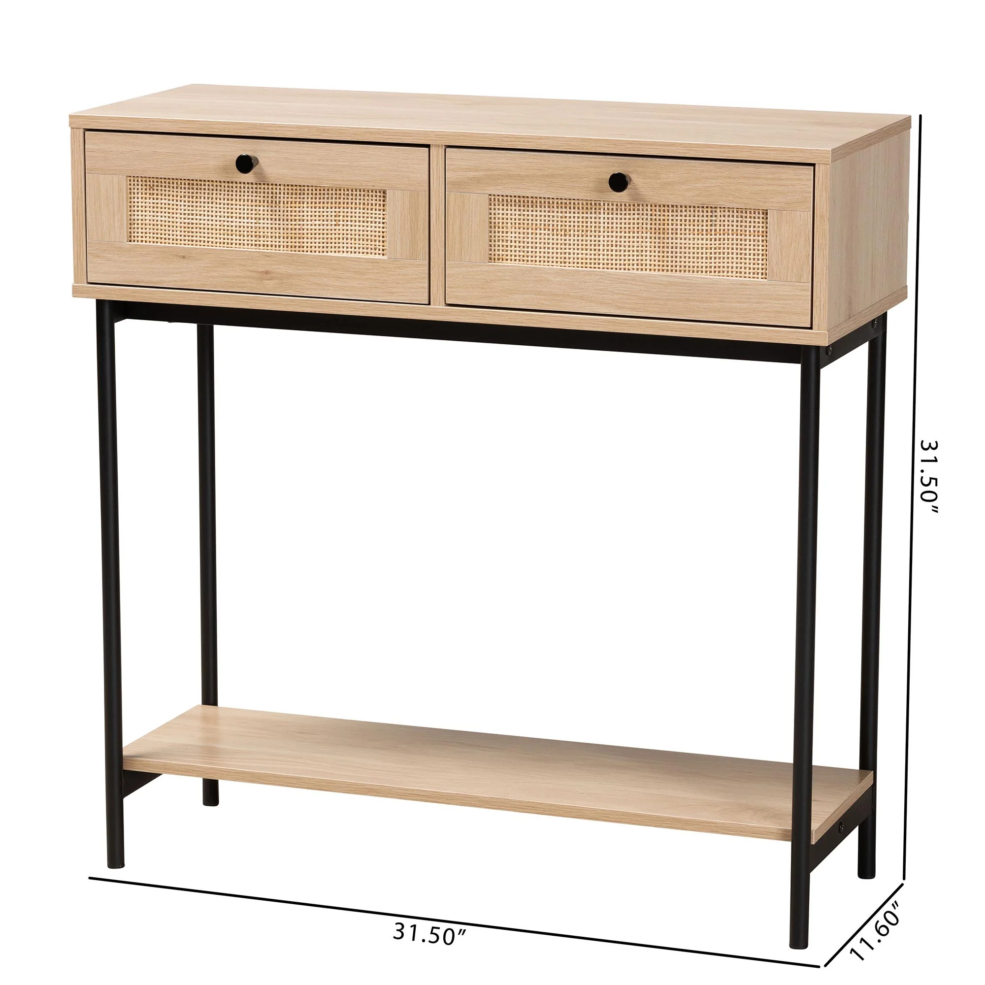Baxton Studio Sherwin Mid-Century Modern Light Brown and Black 2-Drawer Console Table with Woven Rattan Accent - Image 10