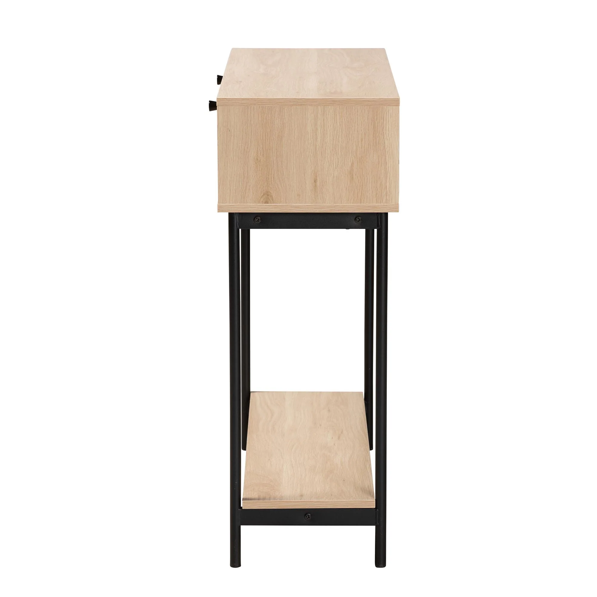 Baxton Studio Sherwin Mid-Century Modern Light Brown and Black 2-Drawer Console Table with Woven Rattan Accent - Image 5