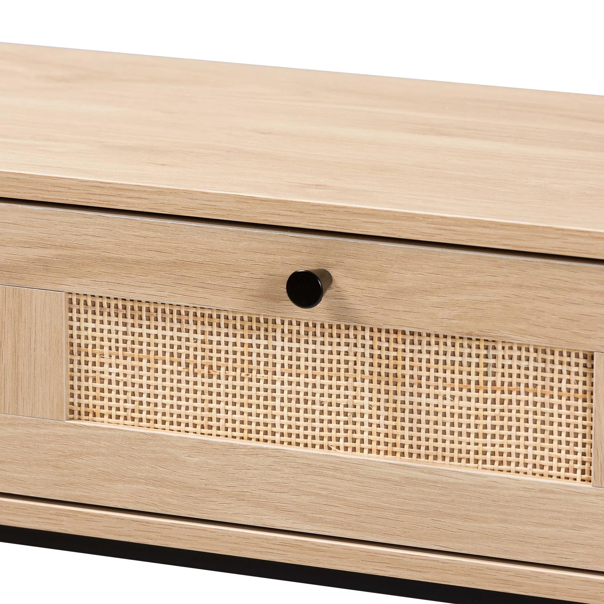 Baxton Studio Sherwin Mid-Century Modern Light Brown and Black 2-Drawer Console Table with Woven Rattan Accent - Image 6