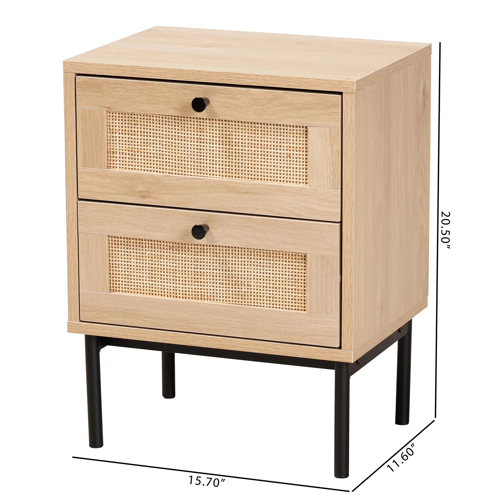 Baxton Studio Sherwin Mid-Century Modern Light Brown and Black 2-Drawer End Table with Woven Rattan Accent - Image 10