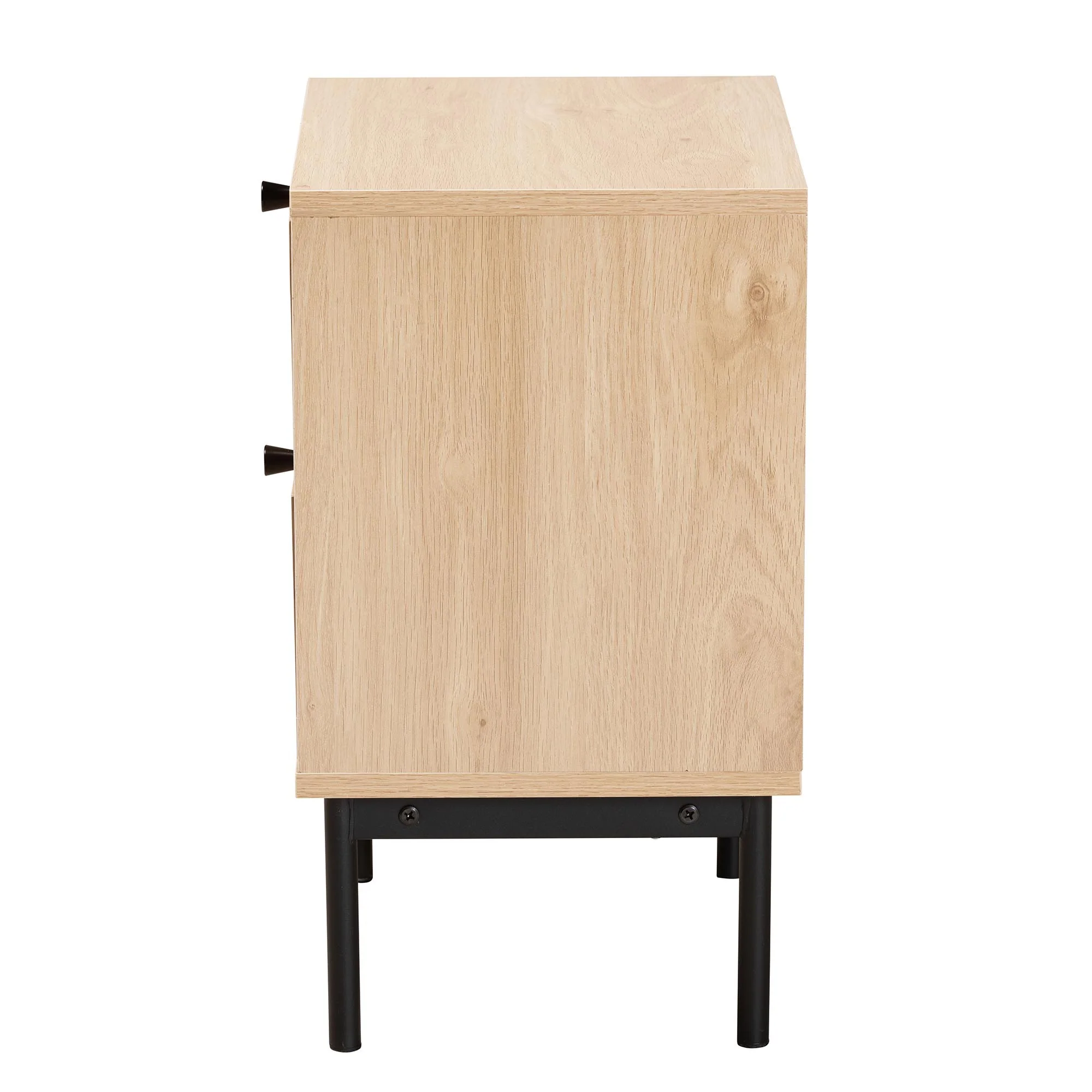 Baxton Studio Sherwin Mid-Century Modern Light Brown and Black 2-Drawer End Table with Woven Rattan Accent - Image 5