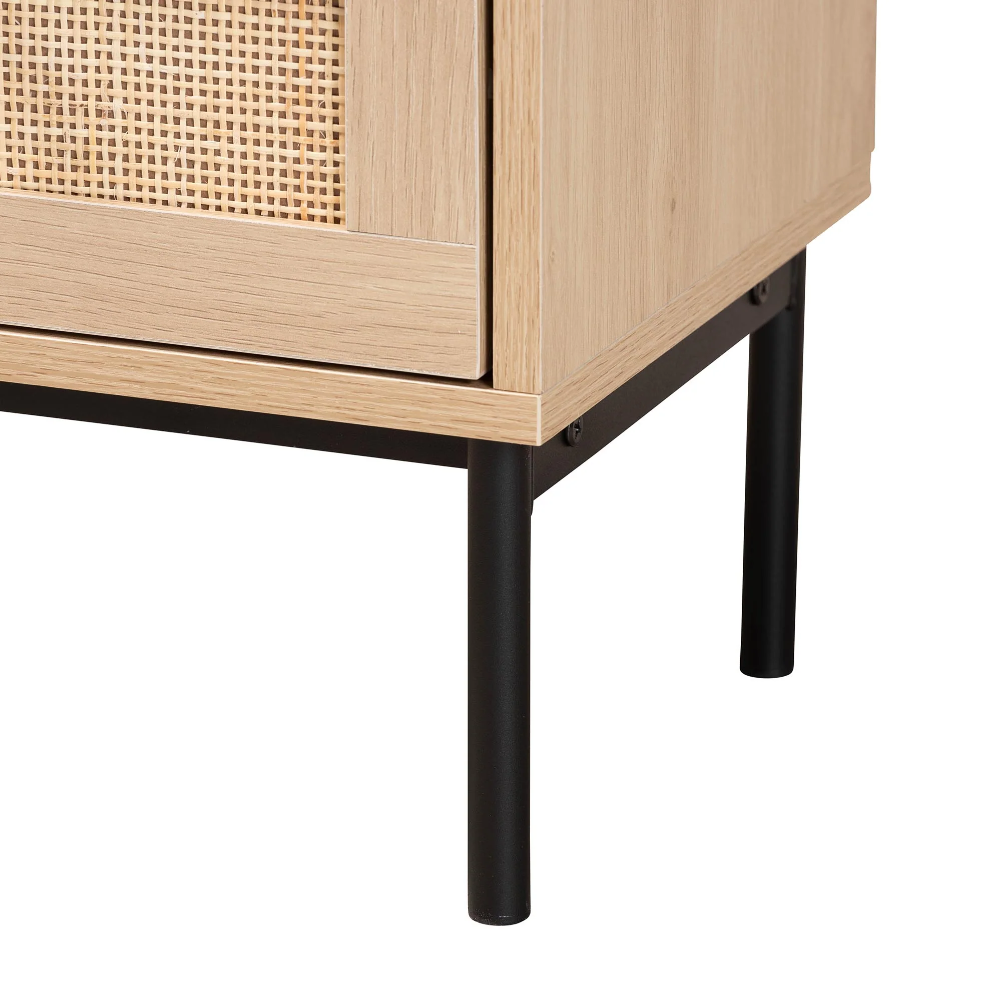 Baxton Studio Sherwin Mid-Century Modern Light Brown and Black 2-Drawer End Table with Woven Rattan Accent - Image 7