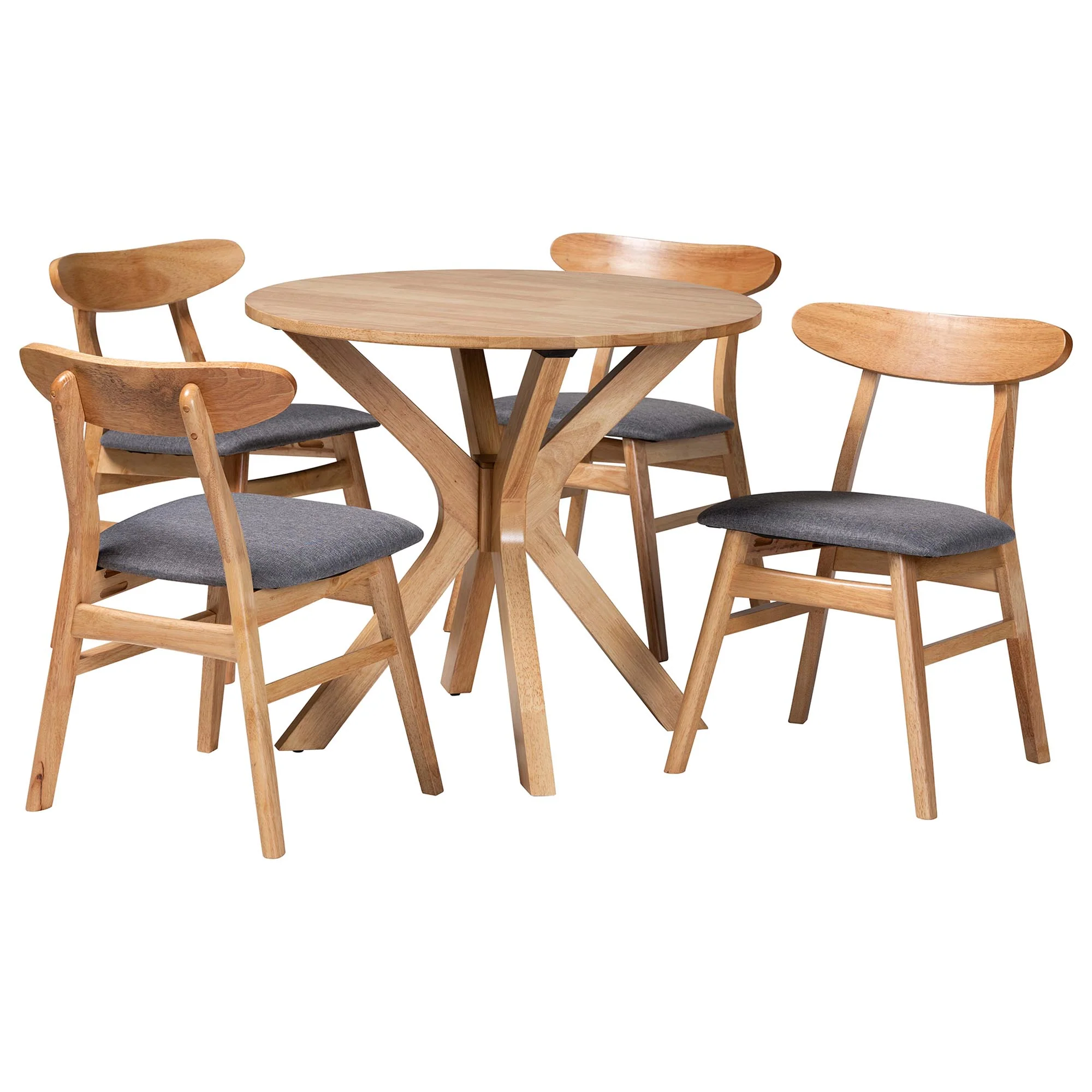 Baxton Studio Shirina Mid-Century Grey Fabric and Natural Brown Finished Wood 5-Piece Dining Set - Image 4