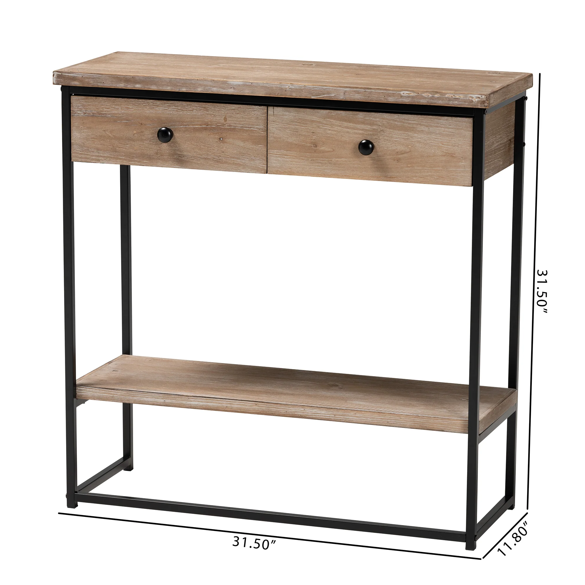 Baxton Studio Silas Modern Industrial Natural Brown Finished Wood and Black Metal 2-Drawer Console Table - Image 10