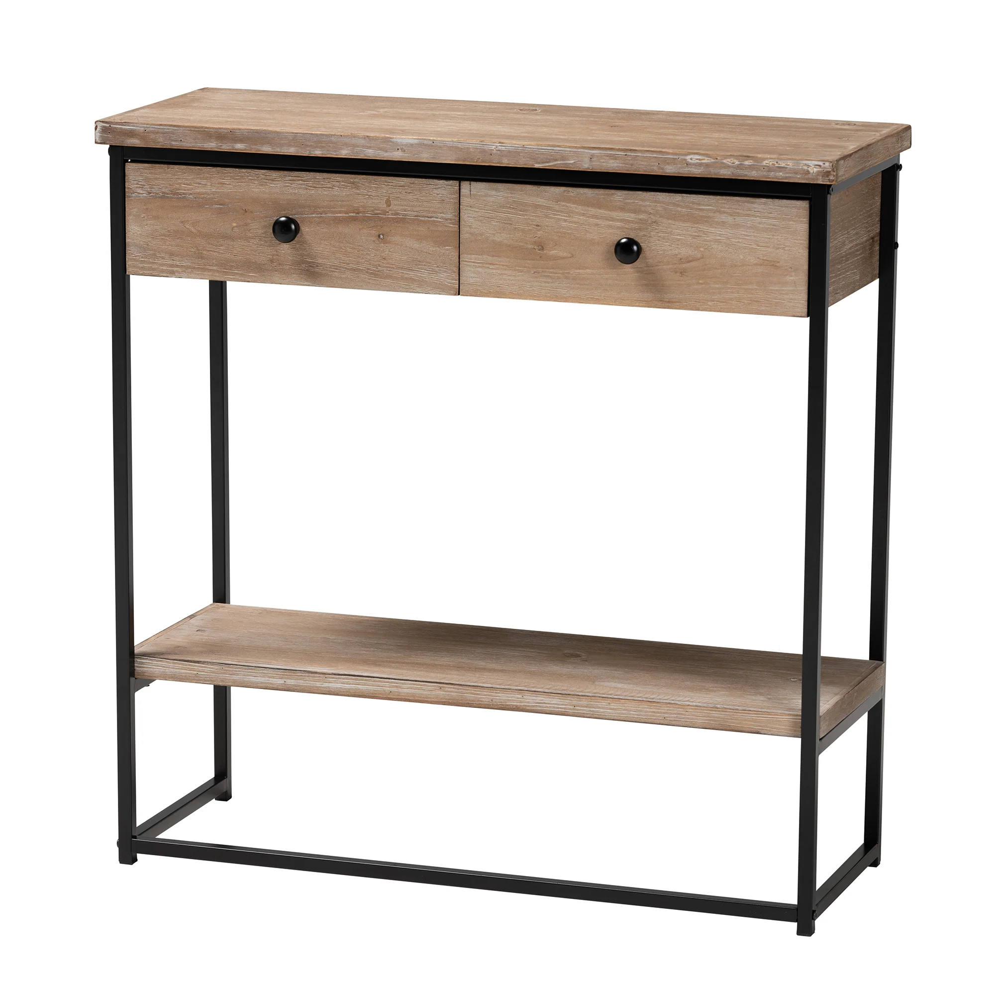 Baxton Studio Silas Modern Industrial Natural Brown Finished Wood and Black Metal 2-Drawer Console Table - Image 2