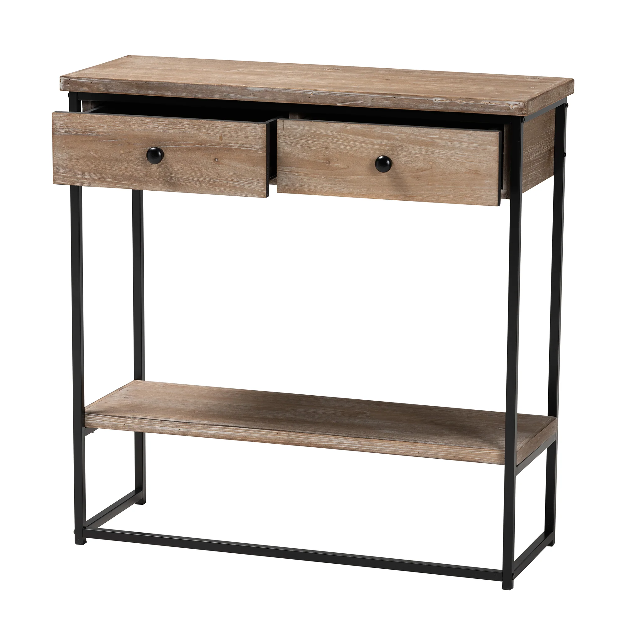 Baxton Studio Silas Modern Industrial Natural Brown Finished Wood and Black Metal 2-Drawer Console Table - Image 3