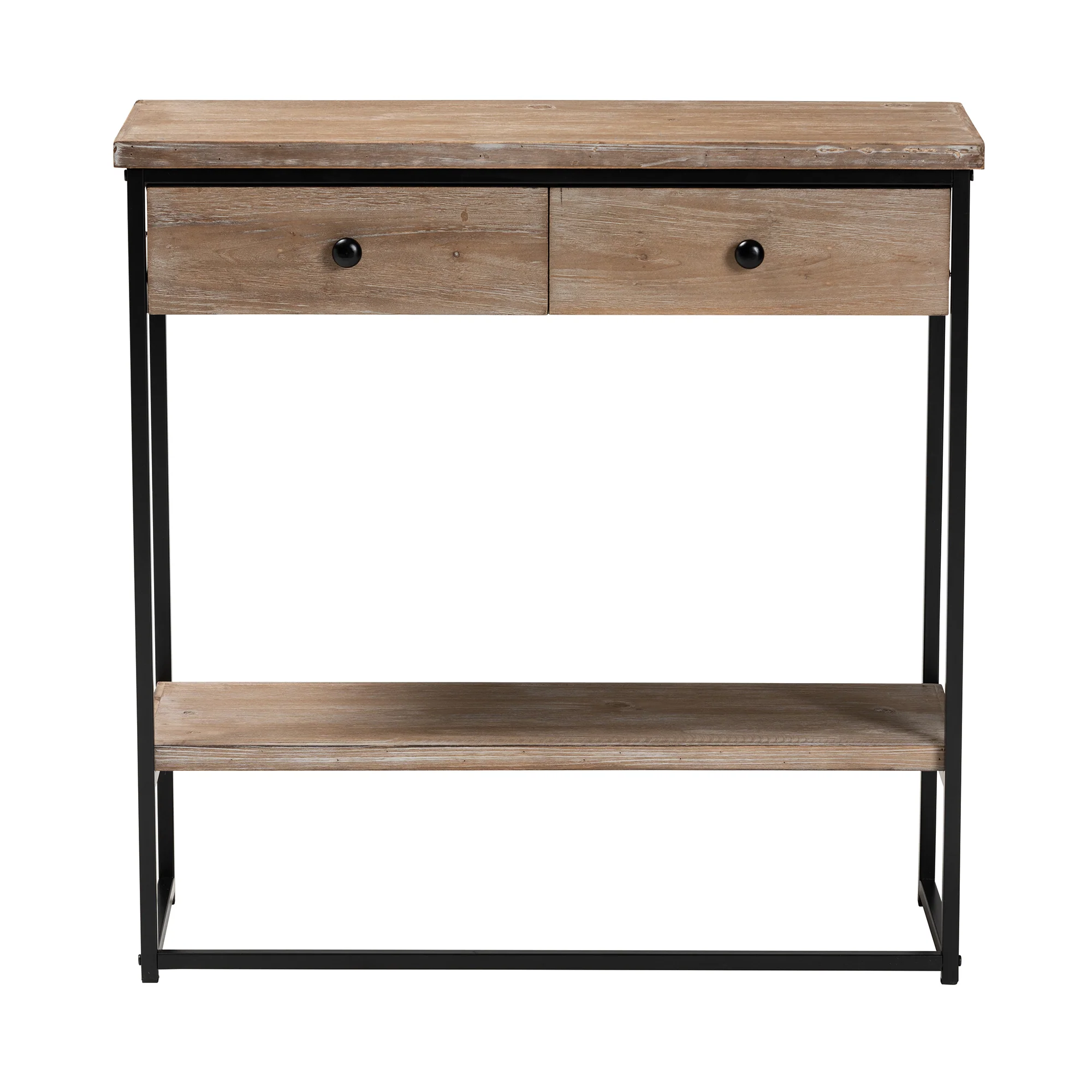 Baxton Studio Silas Modern Industrial Natural Brown Finished Wood and Black Metal 2-Drawer Console Table - Image 4