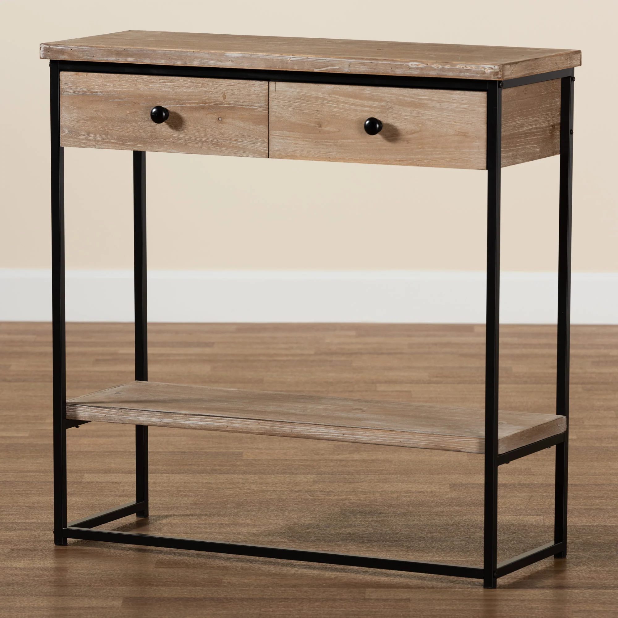 Baxton Studio Silas Modern Industrial Natural Brown Finished Wood and Black Metal 2-Drawer Console Table - Image 9