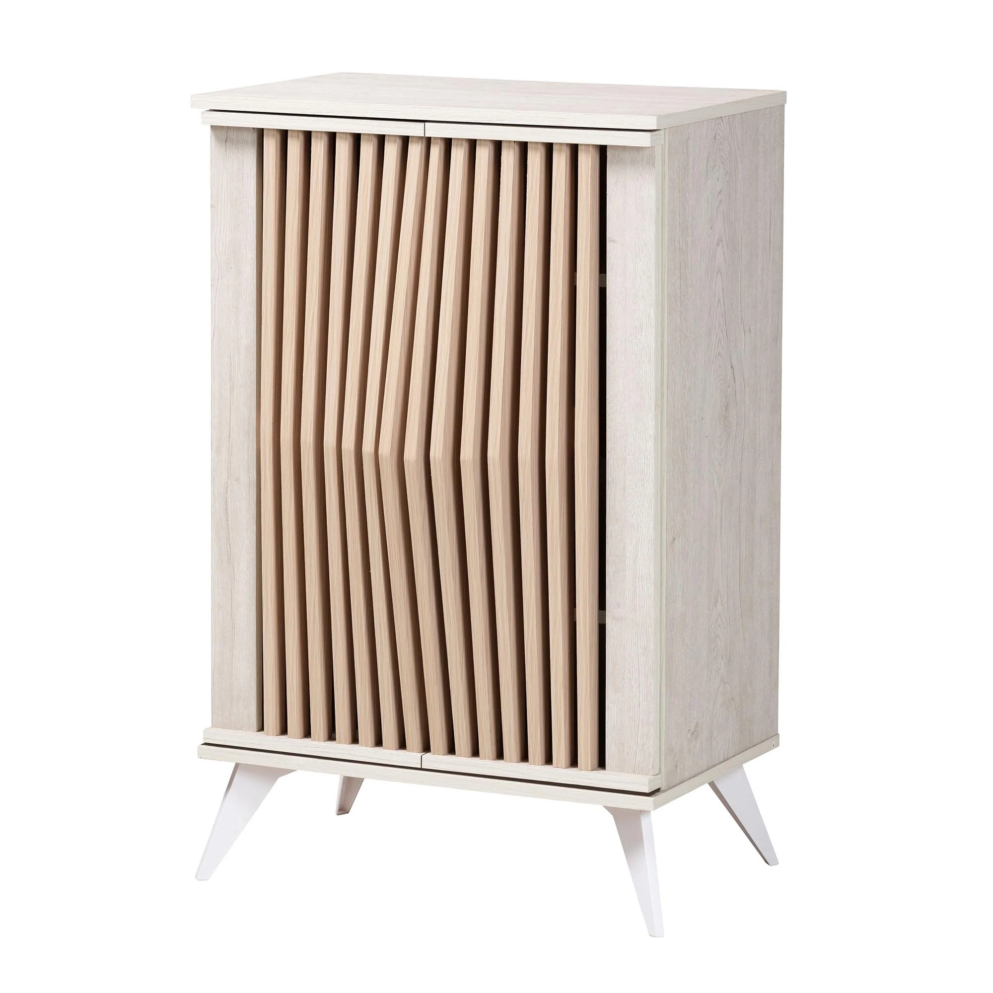 Baxton Studio Simona Mid-Century Modern Transitional Light Grey and Brown Wood 2-Door Storage Cabinet - Image 2