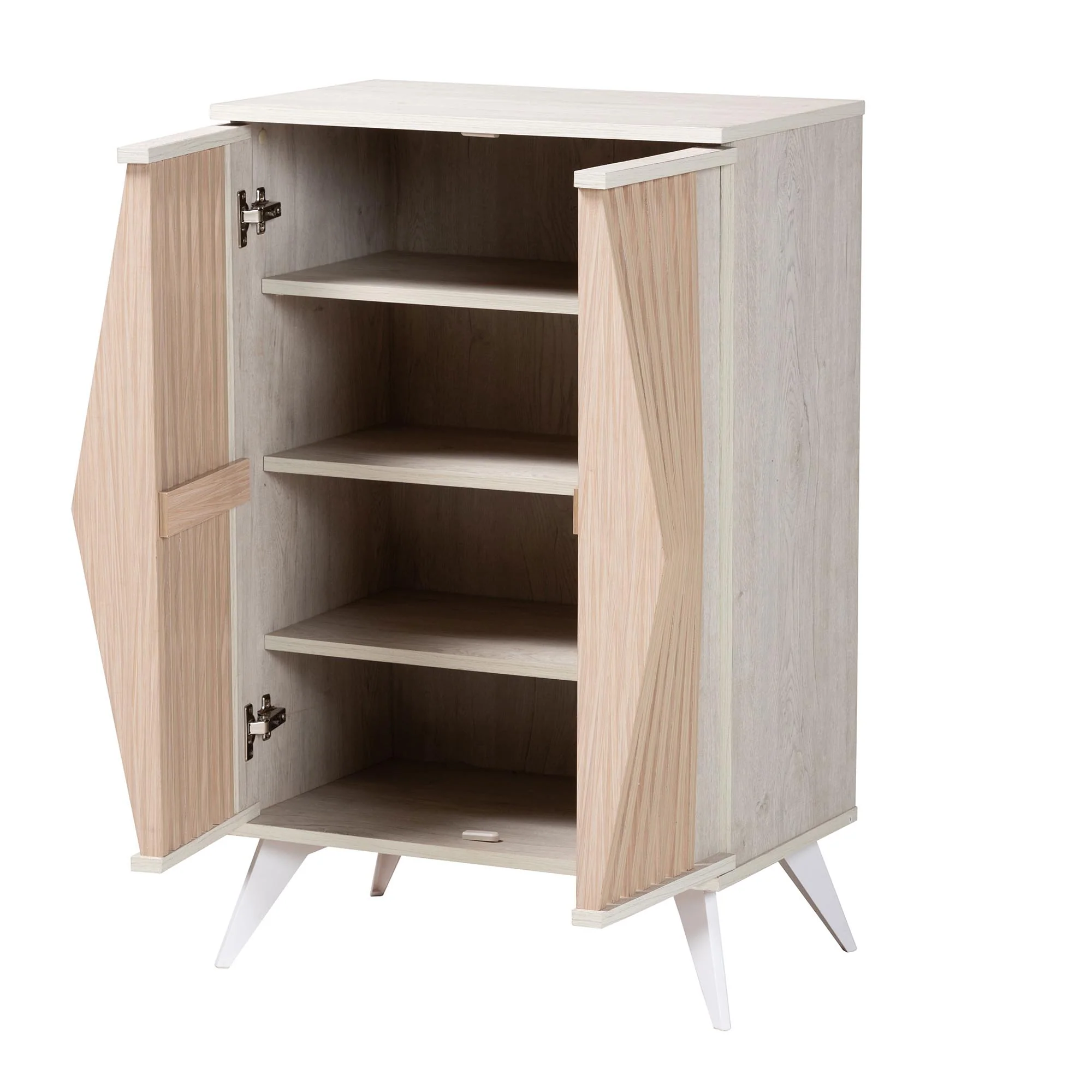 Baxton Studio Simona Mid-Century Modern Transitional Light Grey and Brown Wood 2-Door Storage Cabinet - Image 3