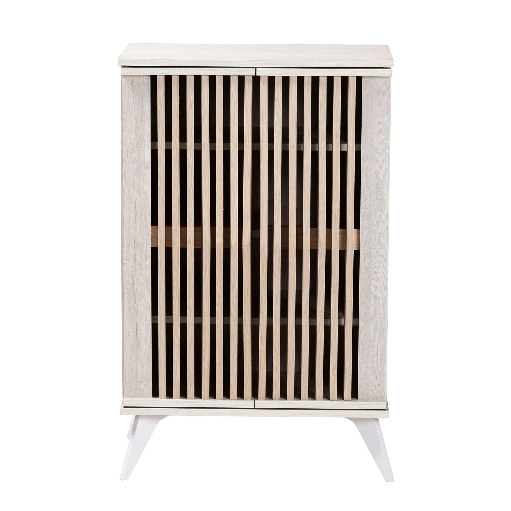 Baxton Studio Simona Mid-Century Modern Transitional Light Grey and Brown Wood 2-Door Storage Cabinet - Image 4