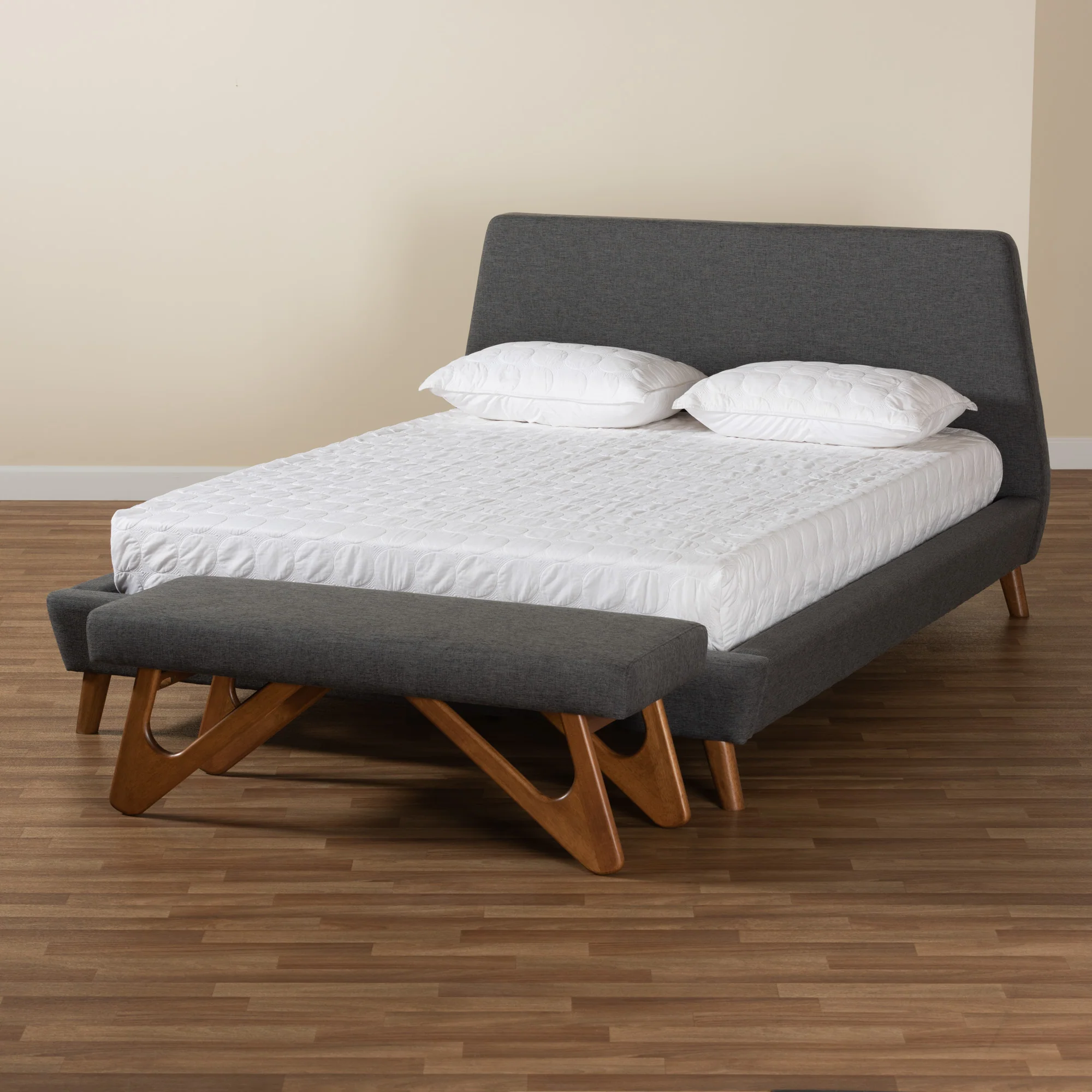 Baxton Studio Sinclaire Mid-Century Modern Transitional Dark Grey Fabric Upholstered Queen Size 2-Piece Bedroom Set - Image 3