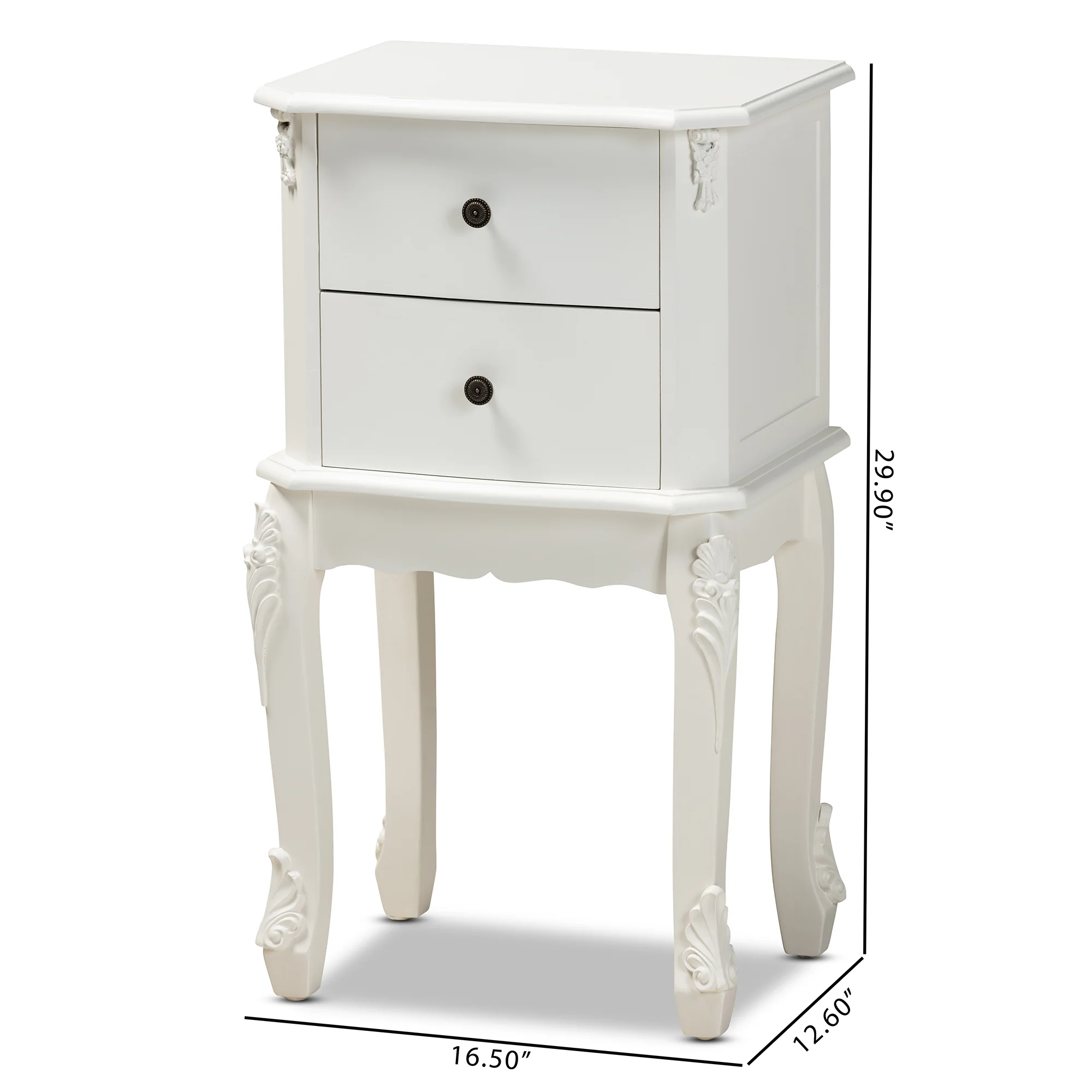 Baxton Studio Sophia Classic and Traditional French White Finished Wood 2-Drawer End Table - Image 3