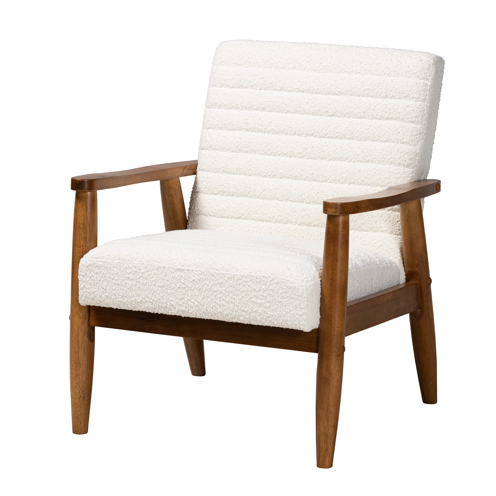 Baxton Studio Stratton Mid-Century Modern Cream Boucle Fabric and Walnut Brown Finished Wood 3-Piece Living Room Set - Image 5