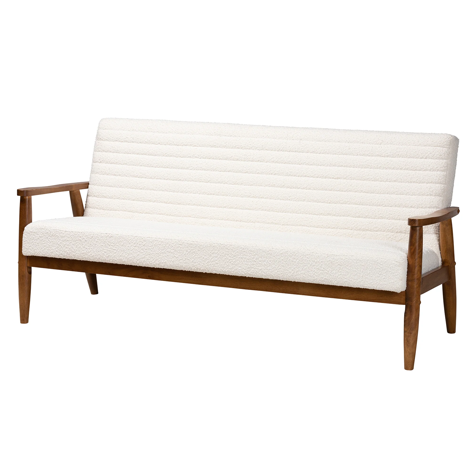 Baxton Studio Stratton Mid-Century Modern Cream Boucle Fabric and Walnut Brown Finished Wood 3-Piece Living Room Set - Image 7