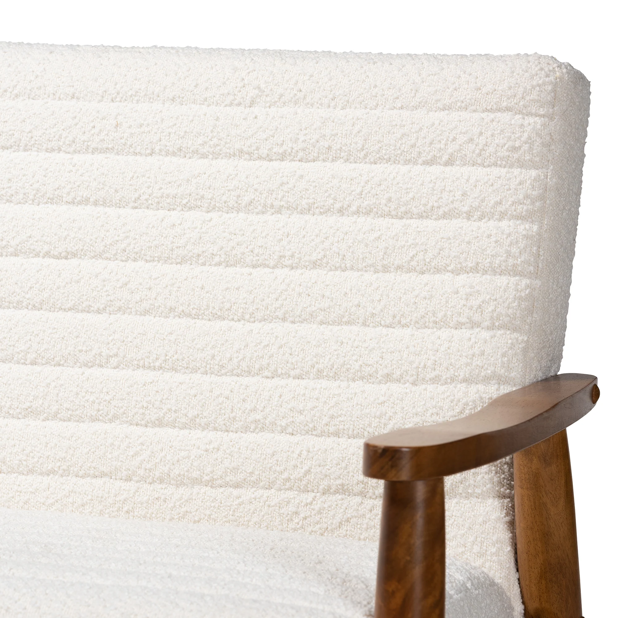Baxton Studio Stratton Mid-Century Modern Cream Boucle Fabric and Walnut Brown Finished Wood 3-Piece Living Room Set - Image 8