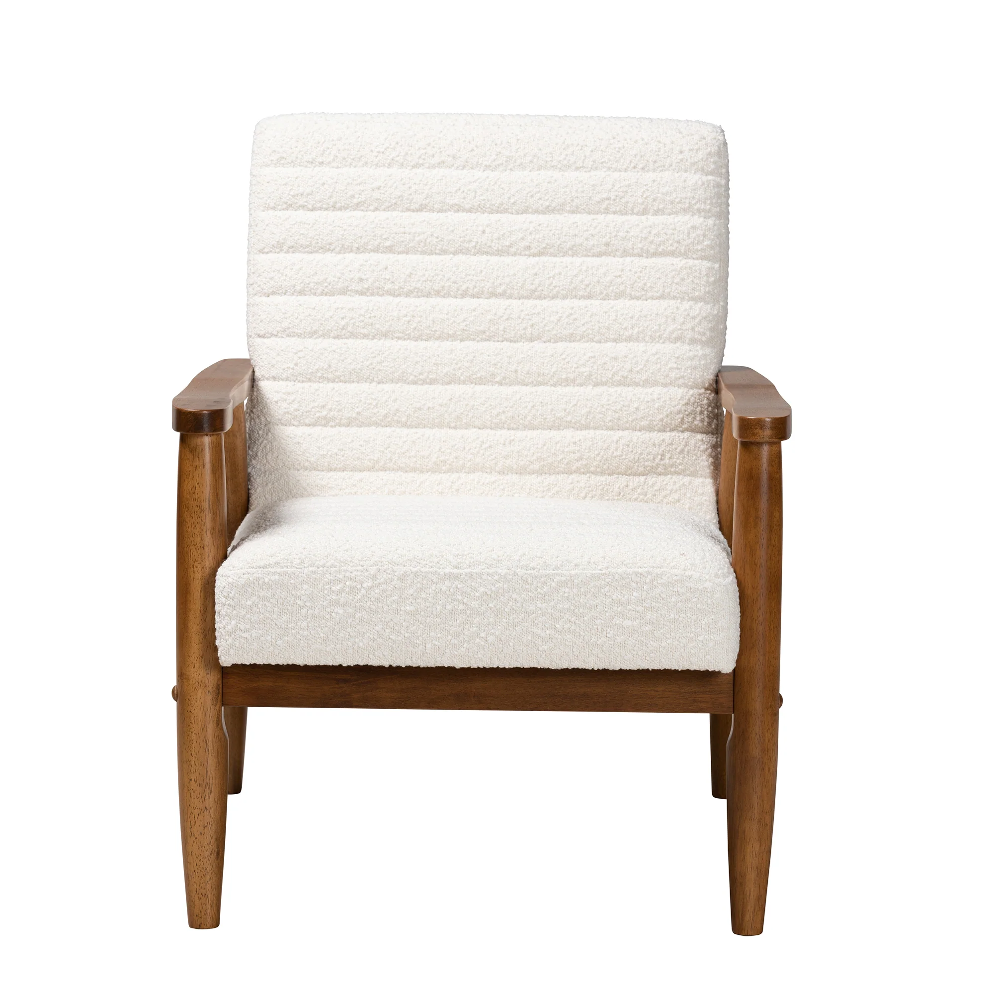 Baxton Studio Stratton Mid-Century Modern Cream Boucle Fabric and Walnut Brown Finished Wood Armchair - Image 3