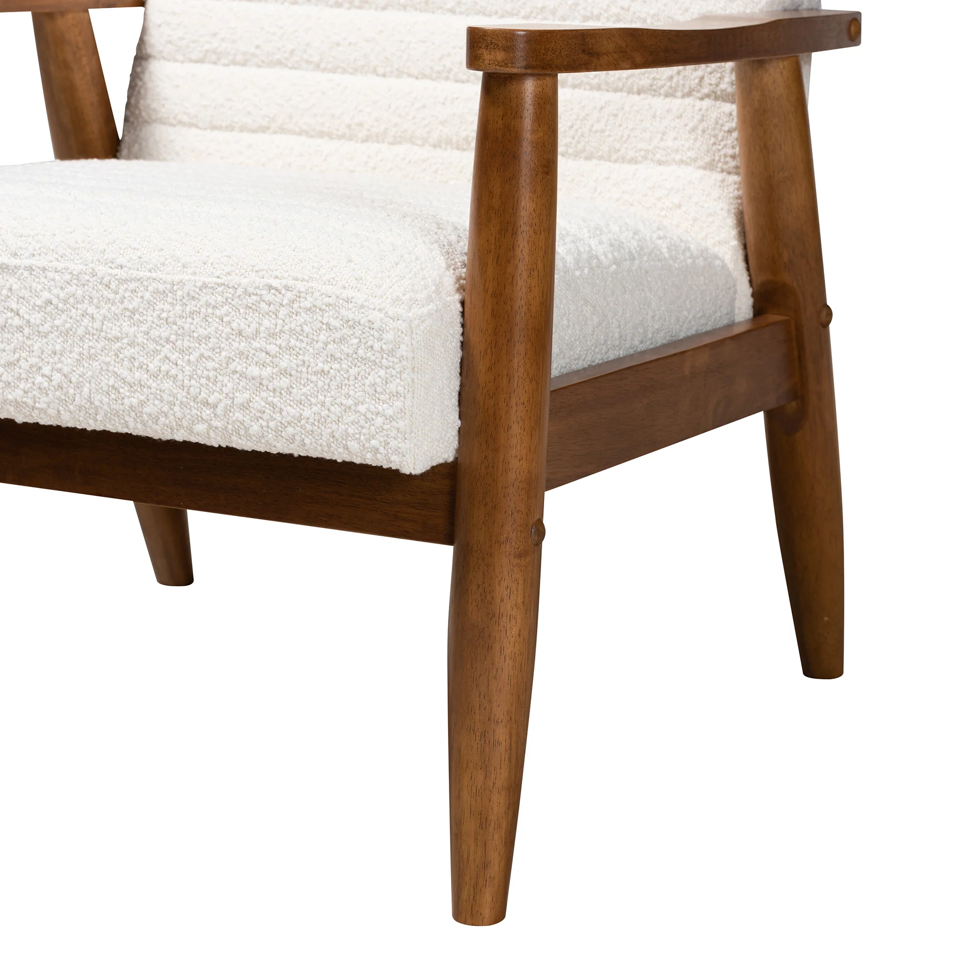 Baxton Studio Stratton Mid-Century Modern Cream Boucle Fabric and Walnut Brown Finished Wood Armchair - Image 7