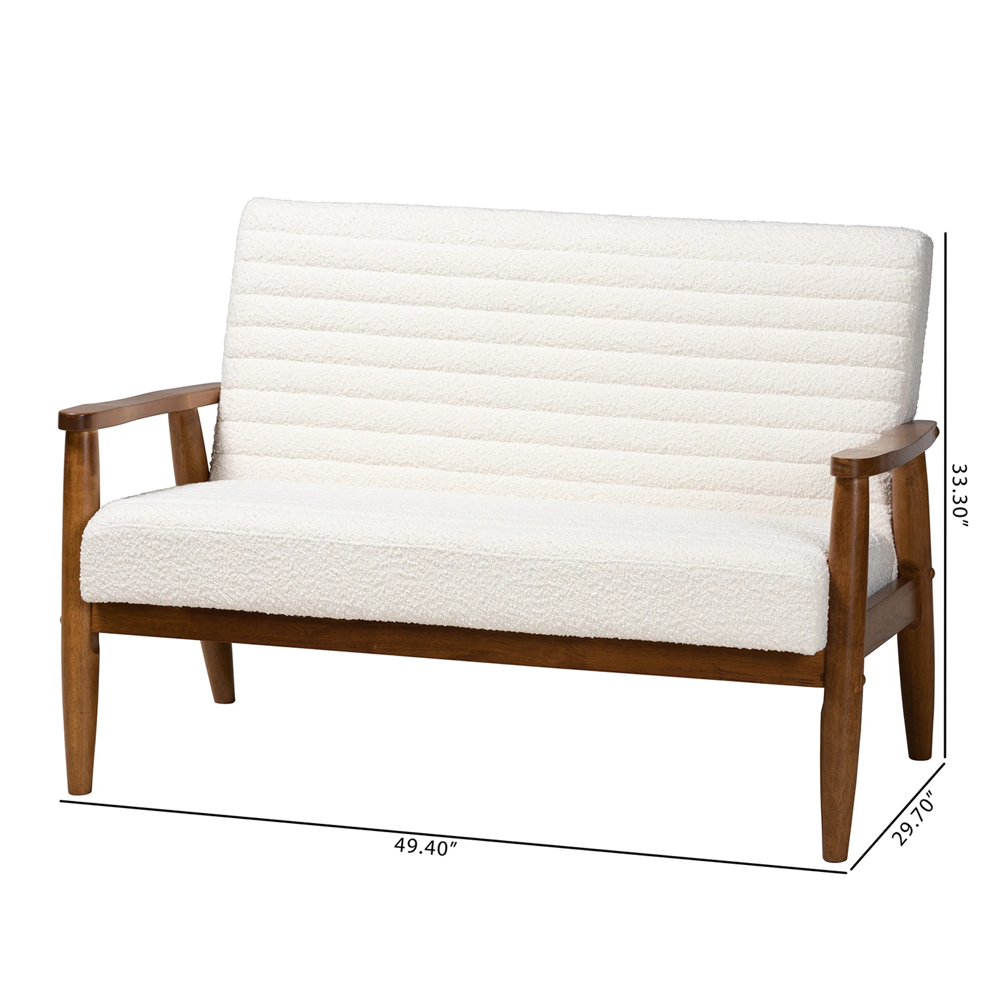 Baxton Studio Stratton Mid-Century Modern Cream Boucle Fabric and Walnut Brown Finished Wood Loveseat - Image 10
