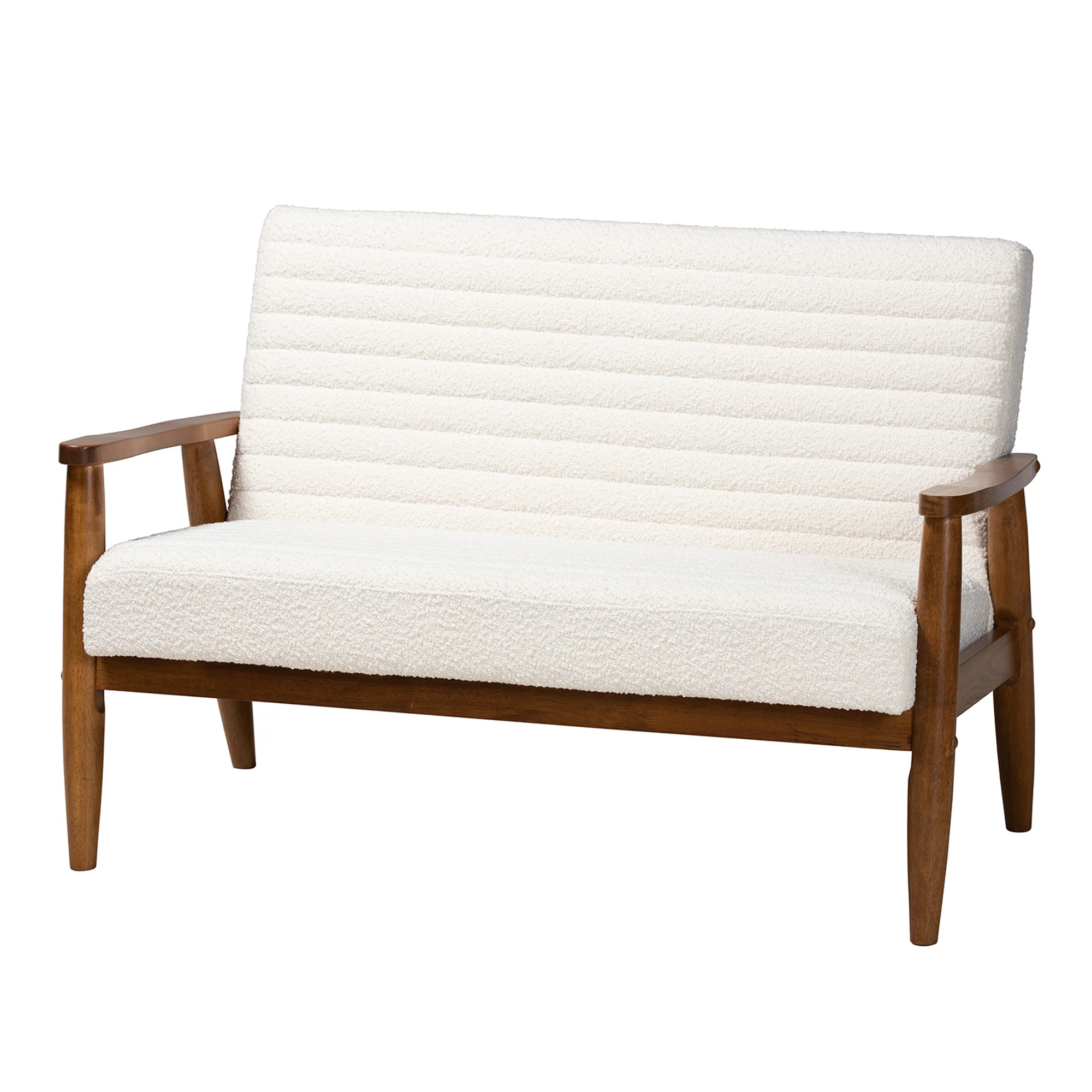 Baxton Studio Stratton Mid-Century Modern Cream Boucle Fabric and Walnut Brown Finished Wood Loveseat - Image 2
