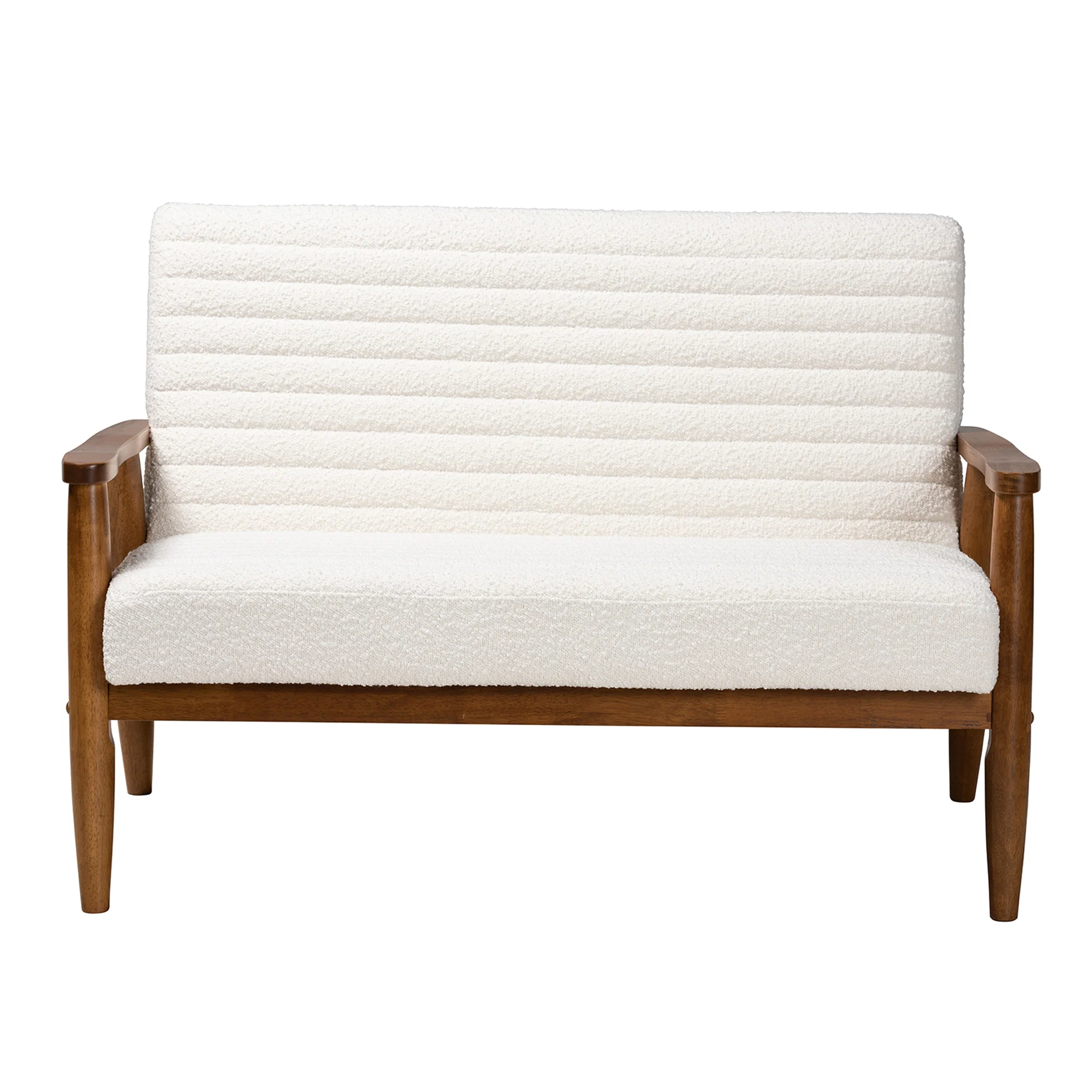 Baxton Studio Stratton Mid-Century Modern Cream Boucle Fabric and Walnut Brown Finished Wood Loveseat - Image 3