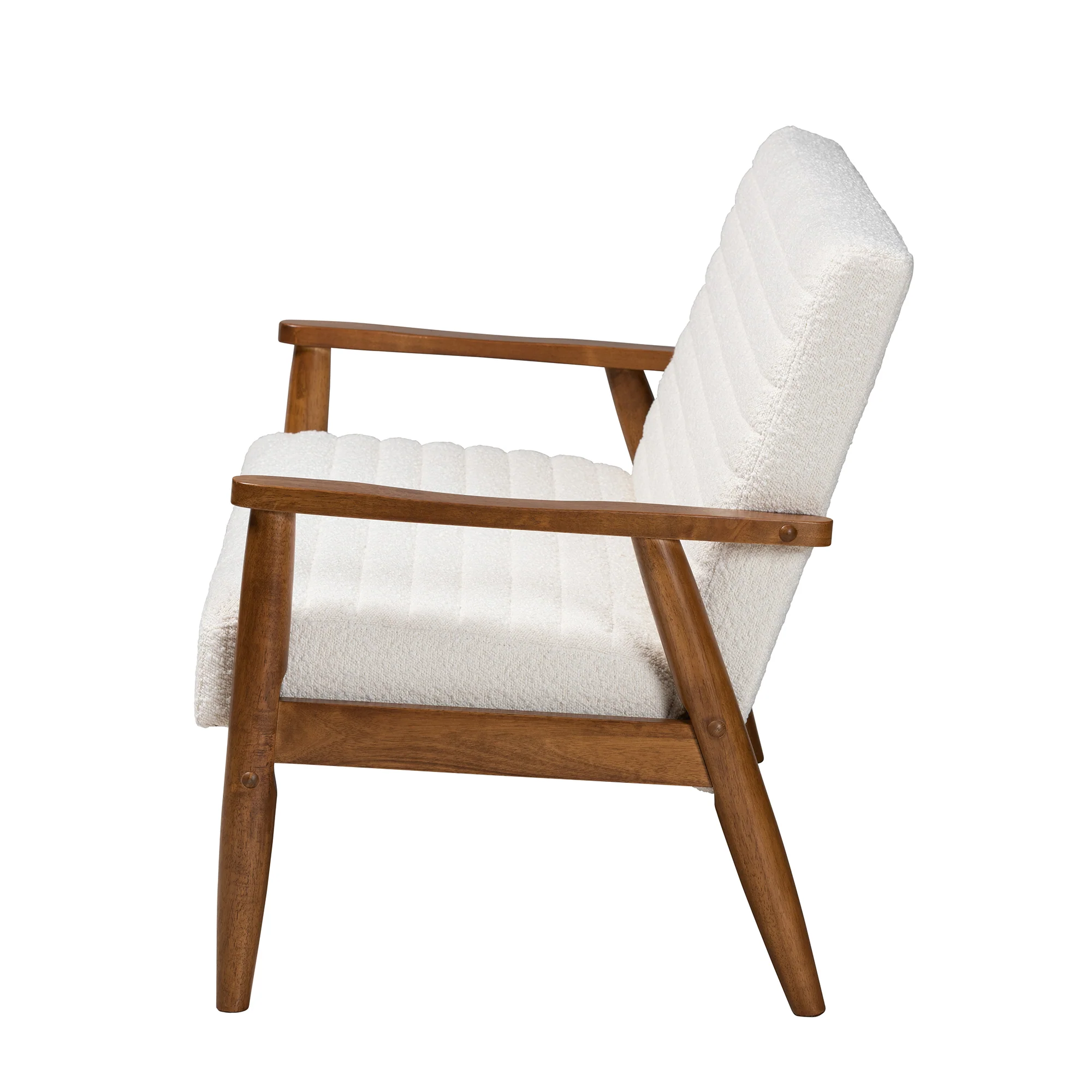 Baxton Studio Stratton Mid-Century Modern Cream Boucle Fabric and Walnut Brown Finished Wood Loveseat - Image 4