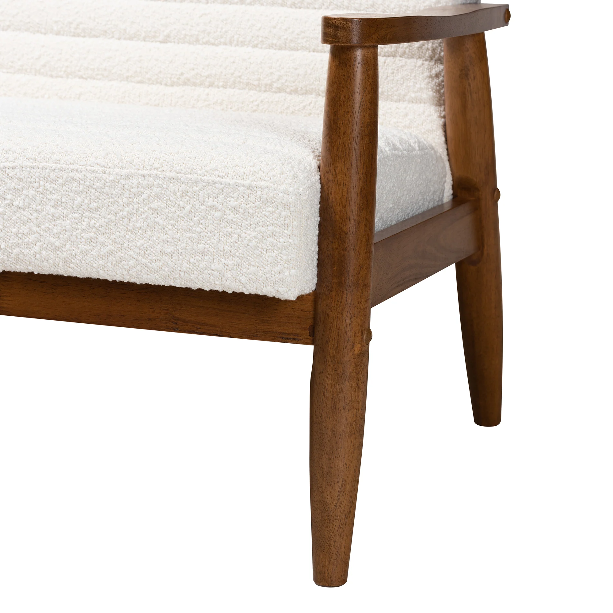 Baxton Studio Stratton Mid-Century Modern Cream Boucle Fabric and Walnut Brown Finished Wood Loveseat - Image 7