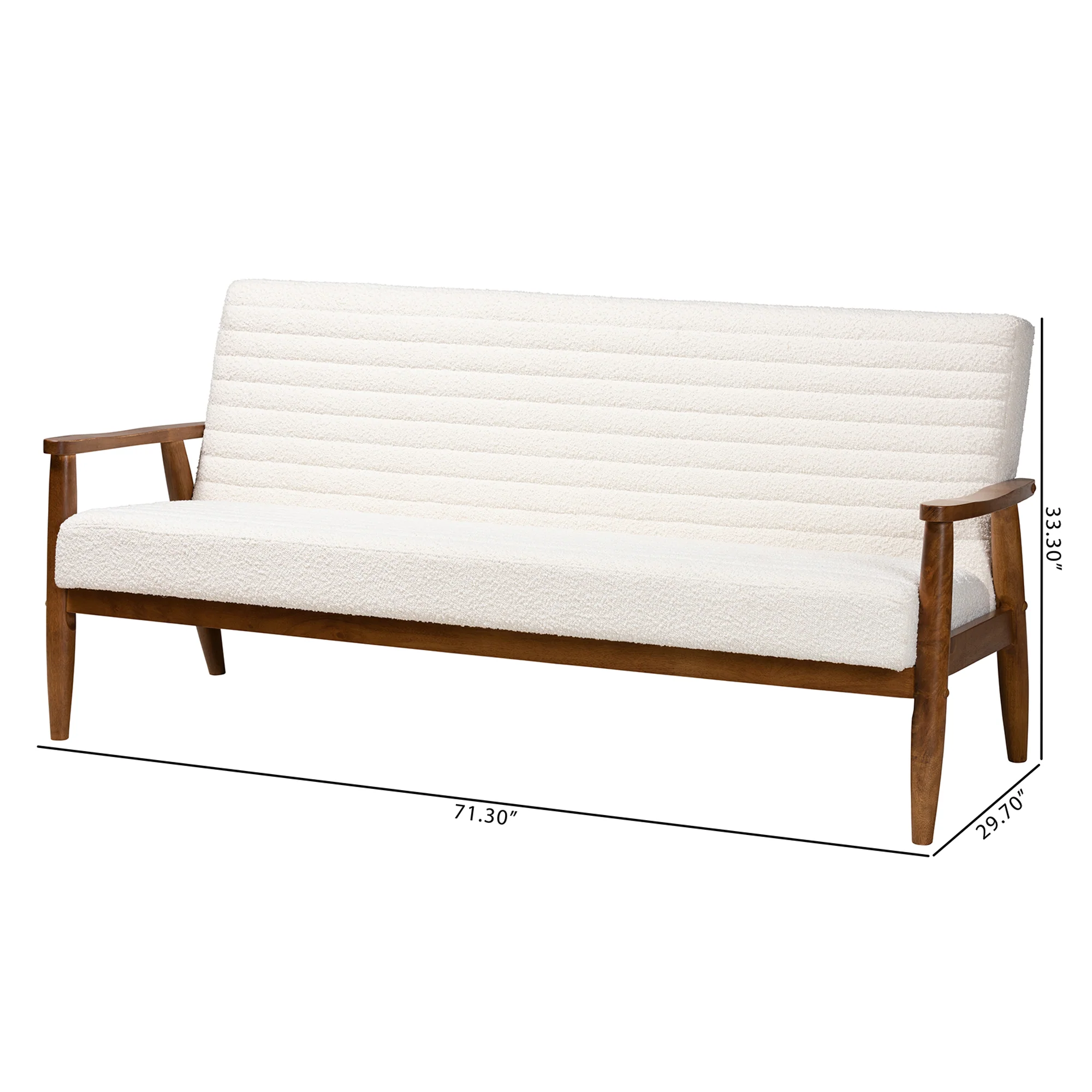 Baxton Studio Stratton Mid-Century Modern Cream Boucle Fabric and Walnut Brown Finished Wood Sofa - Image 10