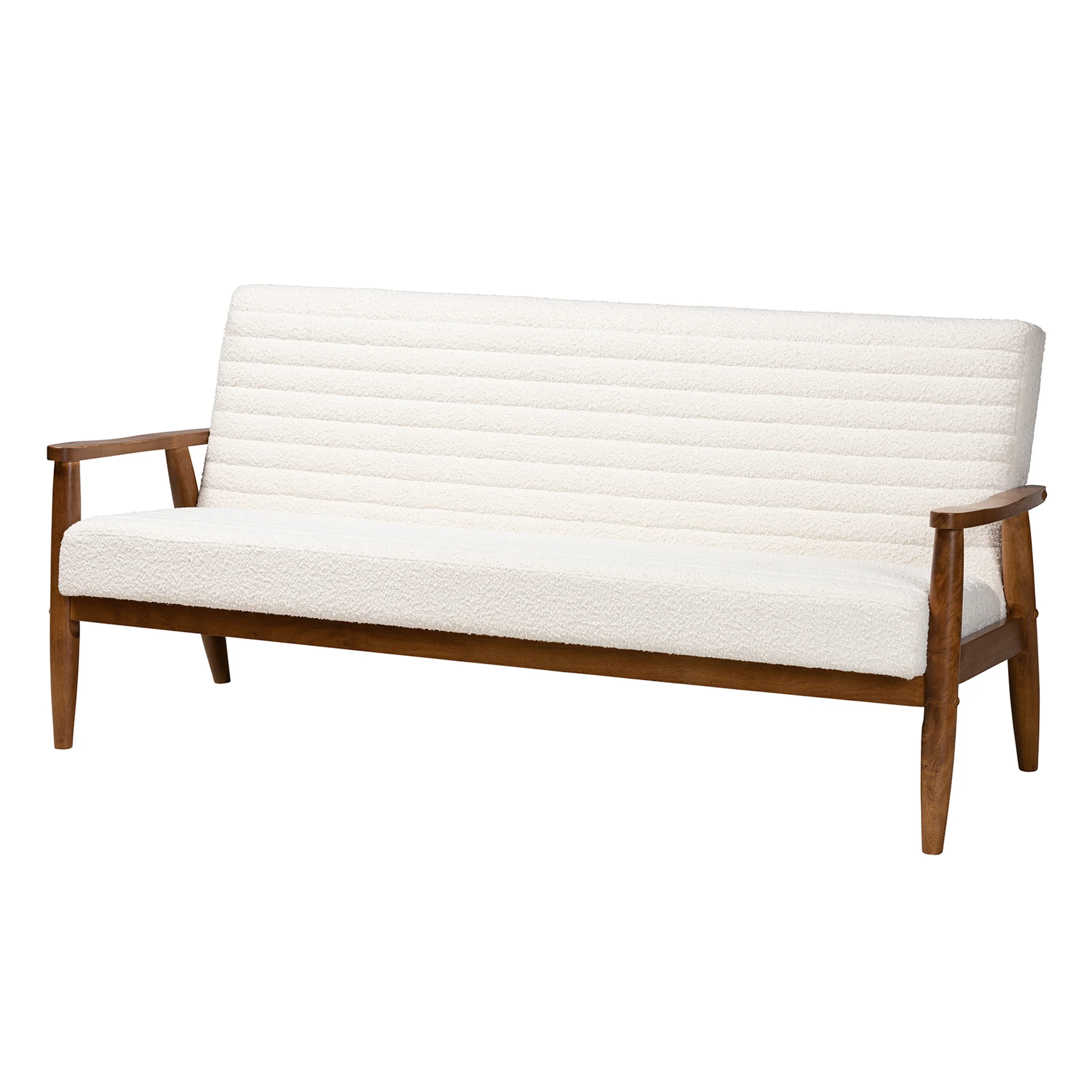 Baxton Studio Stratton Mid-Century Modern Cream Boucle Fabric and Walnut Brown Finished Wood Sofa - Image 2