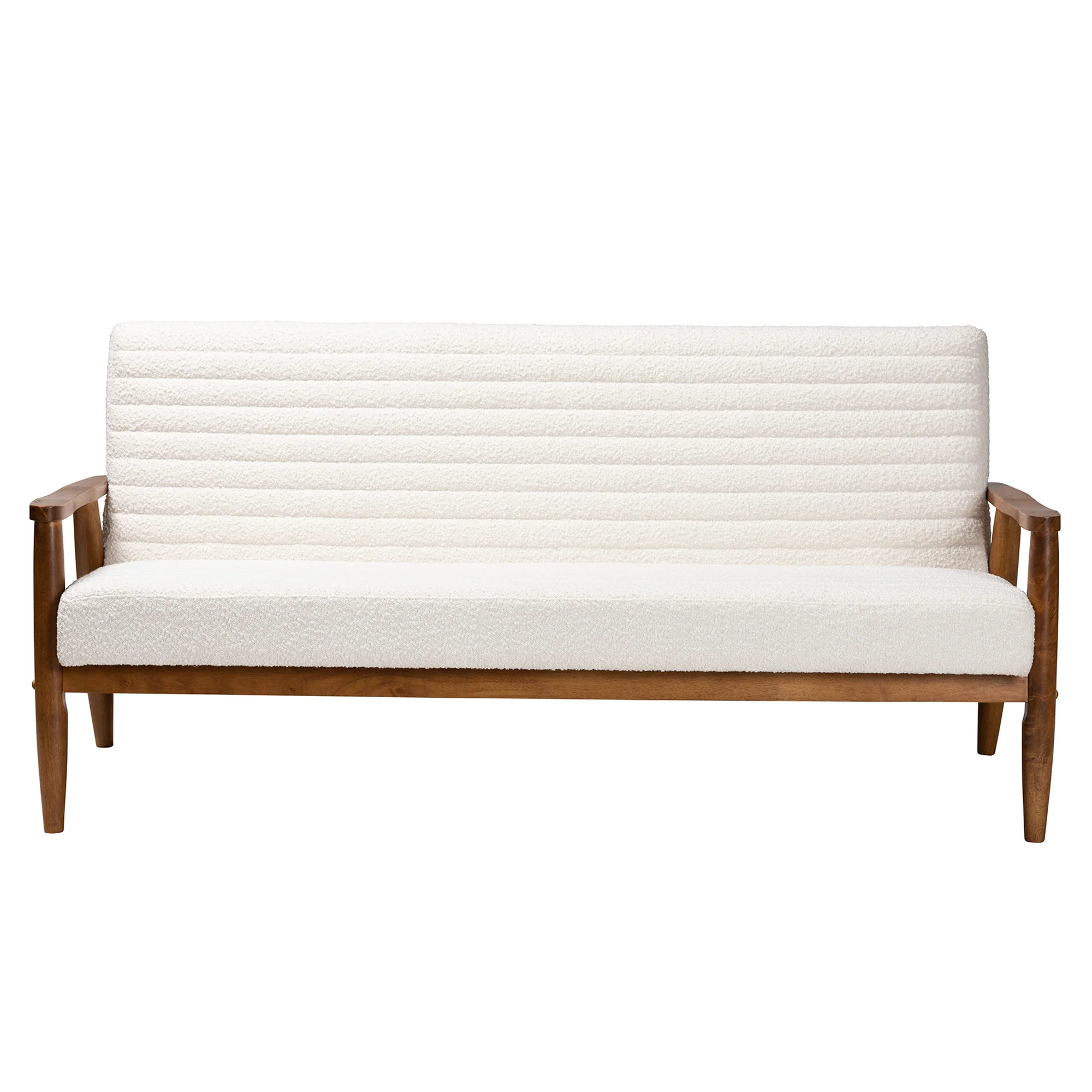 Baxton Studio Stratton Mid-Century Modern Cream Boucle Fabric and Walnut Brown Finished Wood Sofa - Image 3