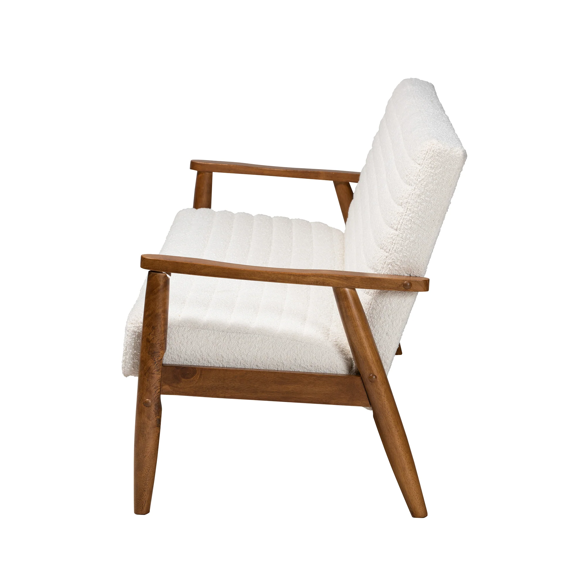 Baxton Studio Stratton Mid-Century Modern Cream Boucle Fabric and Walnut Brown Finished Wood Sofa - Image 4
