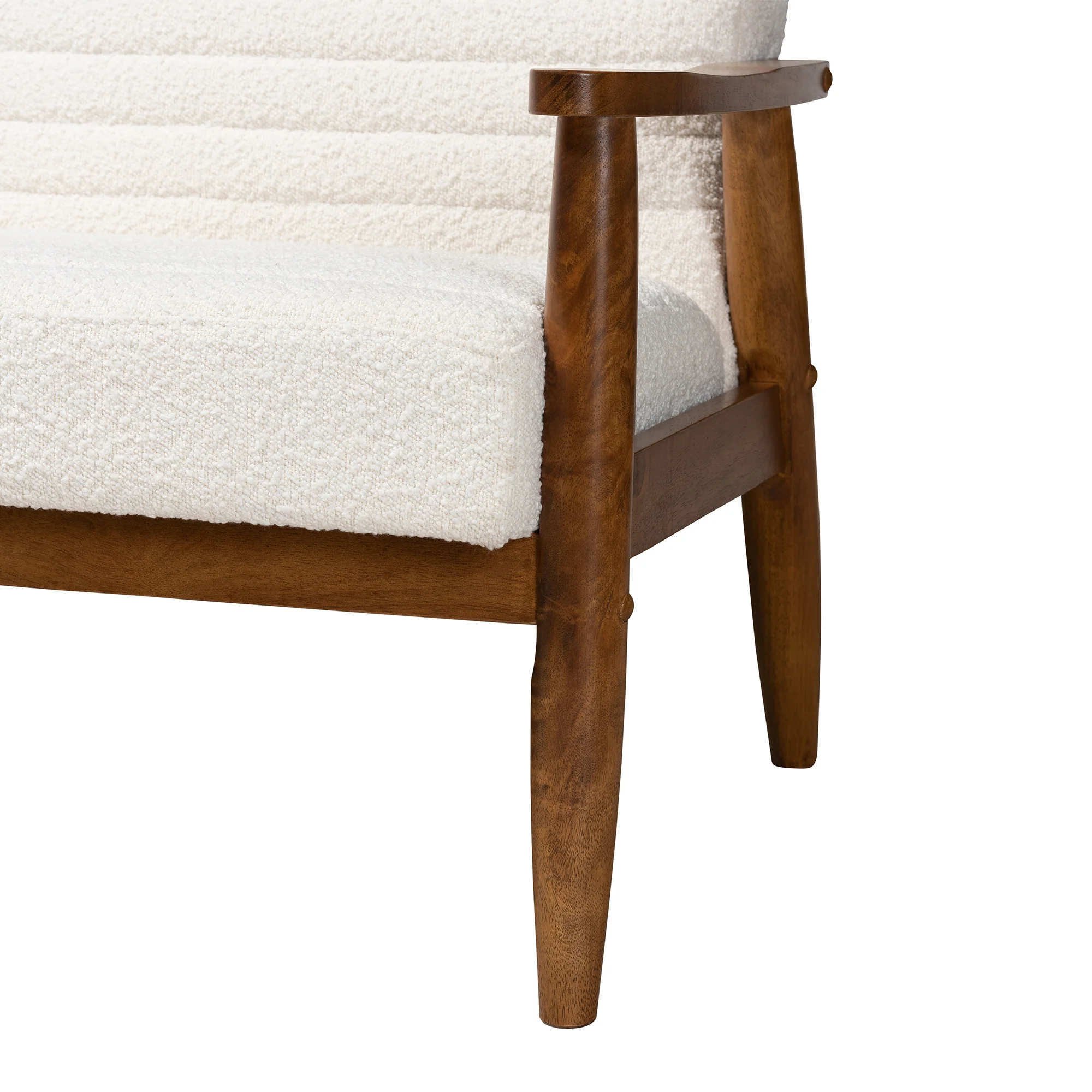 Baxton Studio Stratton Mid-Century Modern Cream Boucle Fabric and Walnut Brown Finished Wood Sofa - Image 7