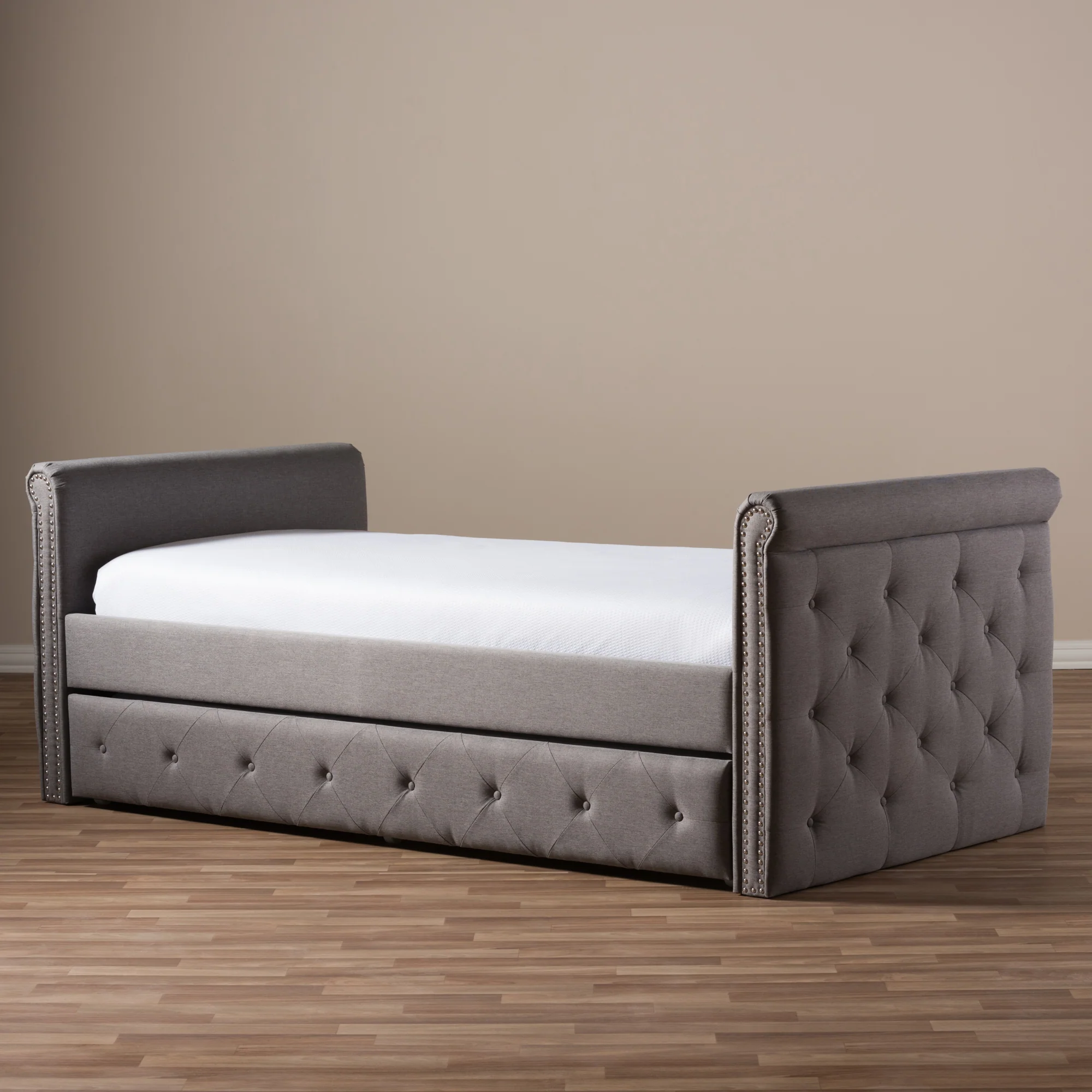 Baxton Studio Swamson Modern and Contemporary Grey Fabric Tufted Twin Size Daybed with Roll-out Trundle Guest Bed - Image 10
