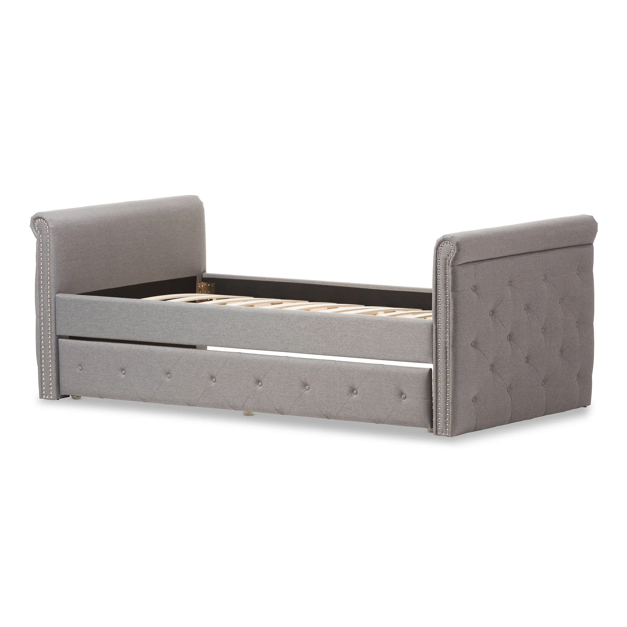 Baxton Studio Swamson Modern and Contemporary Grey Fabric Tufted Twin Size Daybed with Roll-out Trundle Guest Bed - Image 3