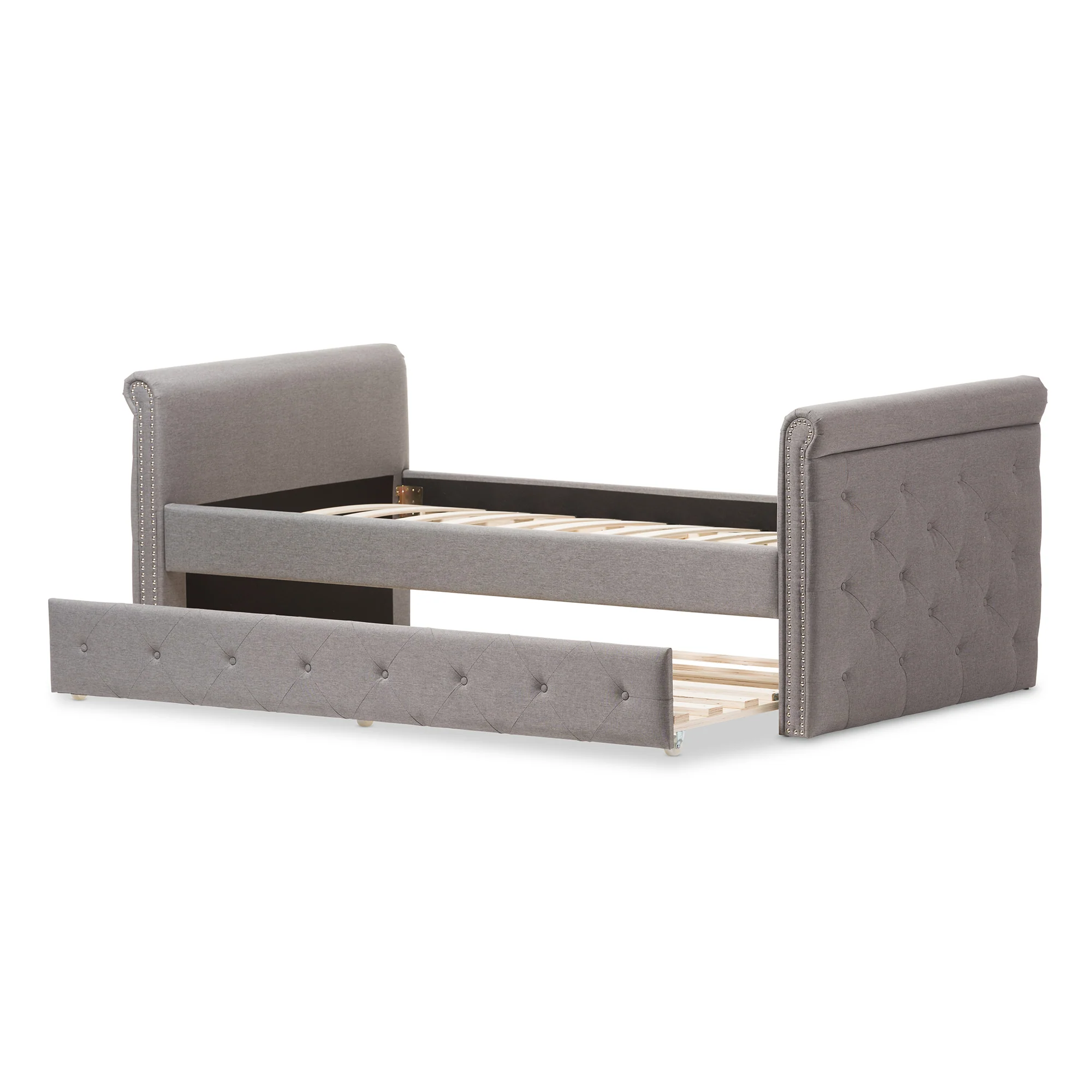 Baxton Studio Swamson Modern and Contemporary Grey Fabric Tufted Twin Size Daybed with Roll-out Trundle Guest Bed - Image 4