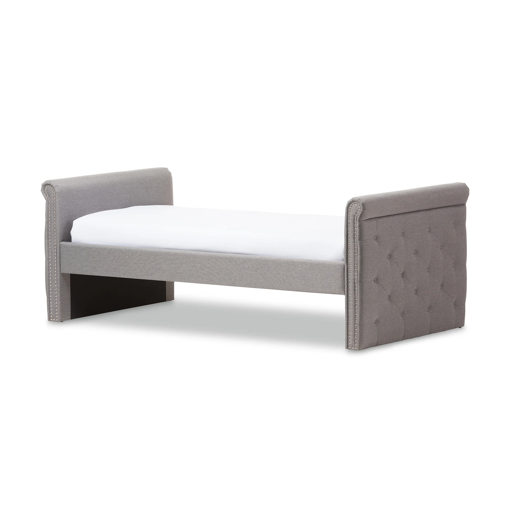 Baxton Studio Swamson Modern and Contemporary Grey Fabric Tufted Twin Size Daybed with Roll-out Trundle Guest Bed - Image 6