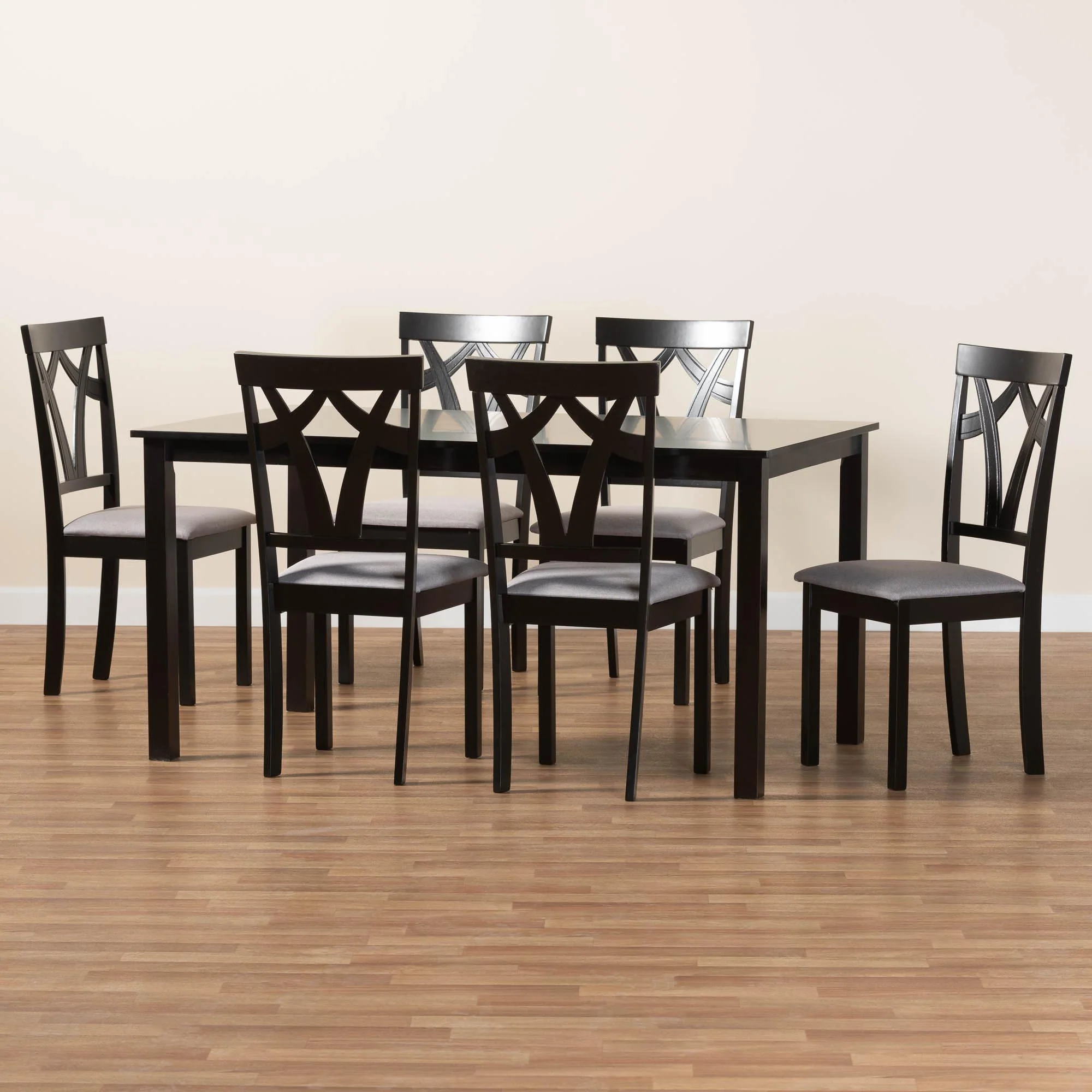 Baxton Studio Sylvia Modern Grey Fabric and Dark Brown Finished Wood 7-Piece Dining Set - Image 2