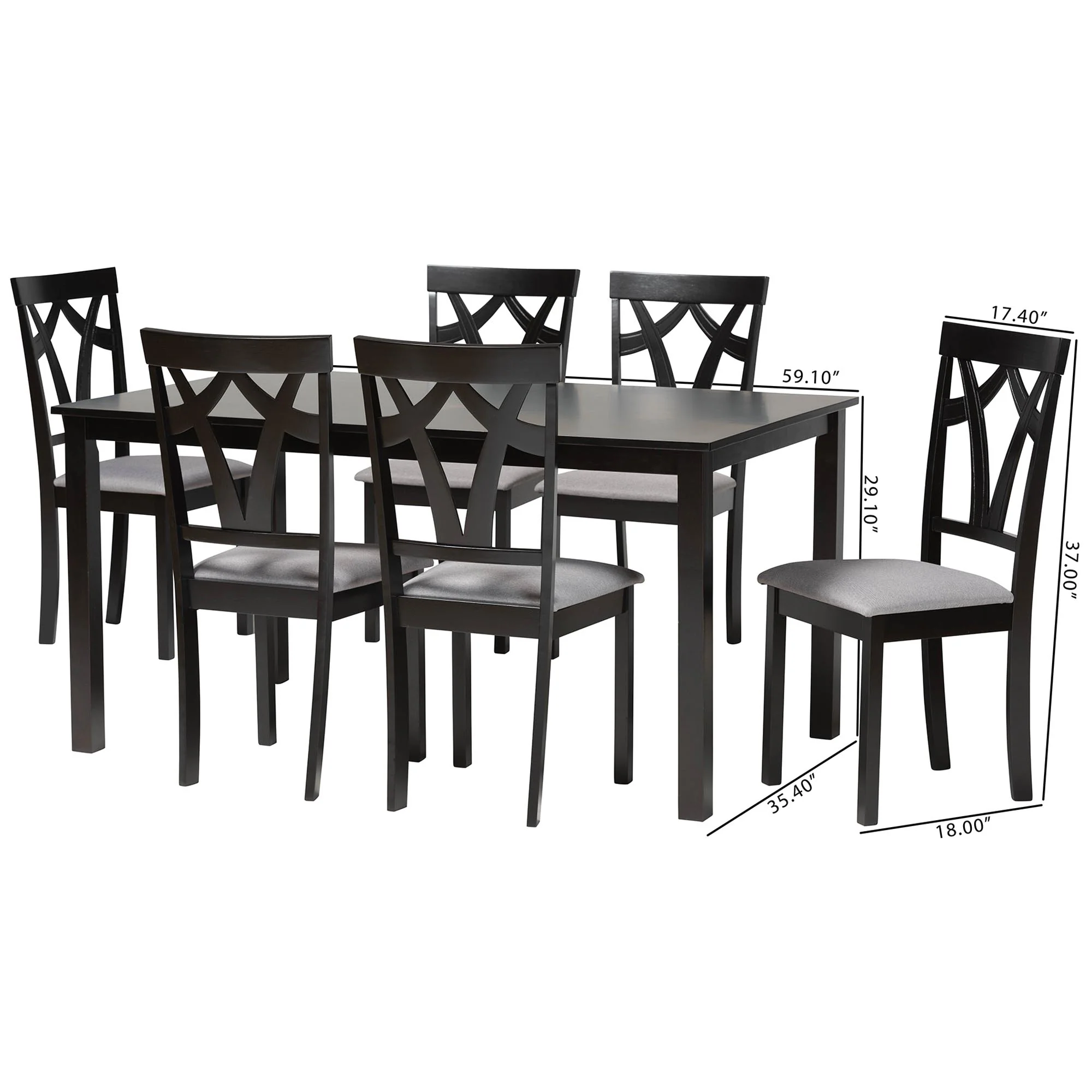 Baxton Studio Sylvia Modern Grey Fabric and Dark Brown Finished Wood 7-Piece Dining Set - Image 3