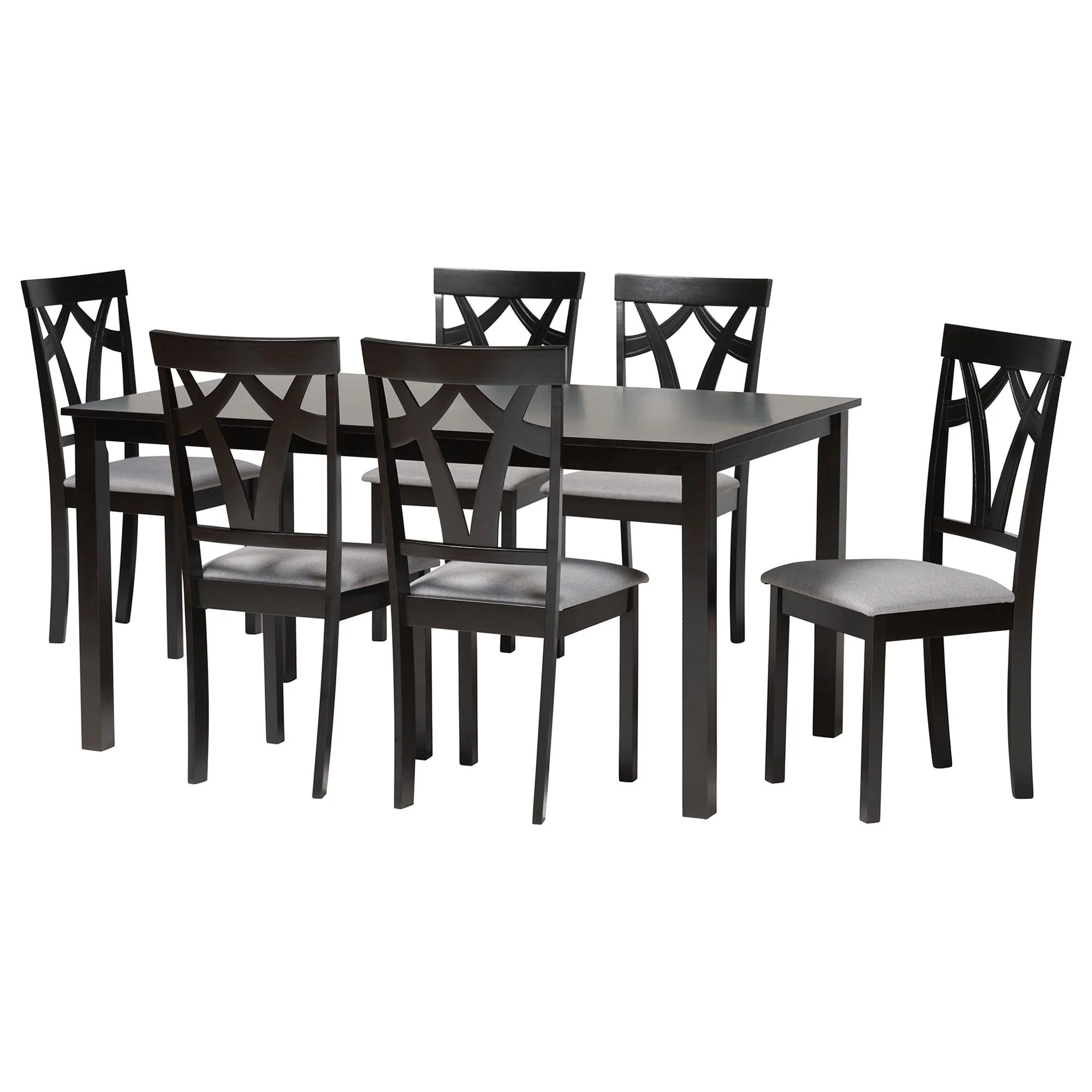 Baxton Studio Sylvia Modern Grey Fabric and Dark Brown Finished Wood 7-Piece Dining Set - Image 4