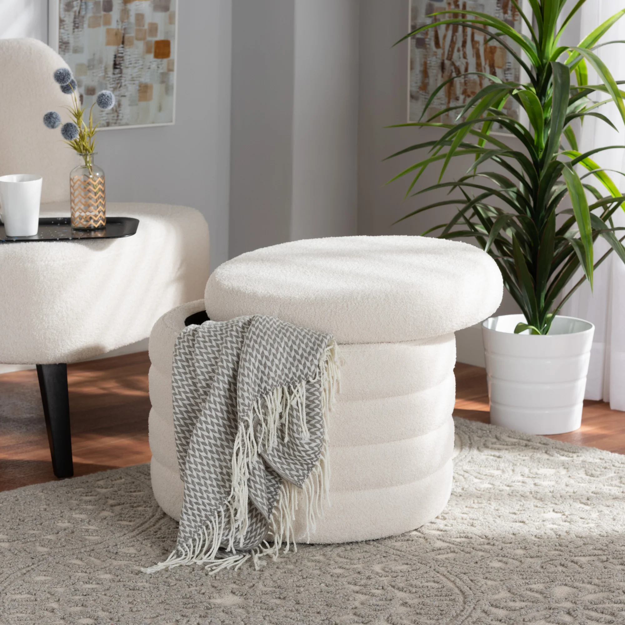 Baxton Studio Tabitha Modern and Contemporary Ivory Boucle Upholstered Storage Ottoman - Image 6
