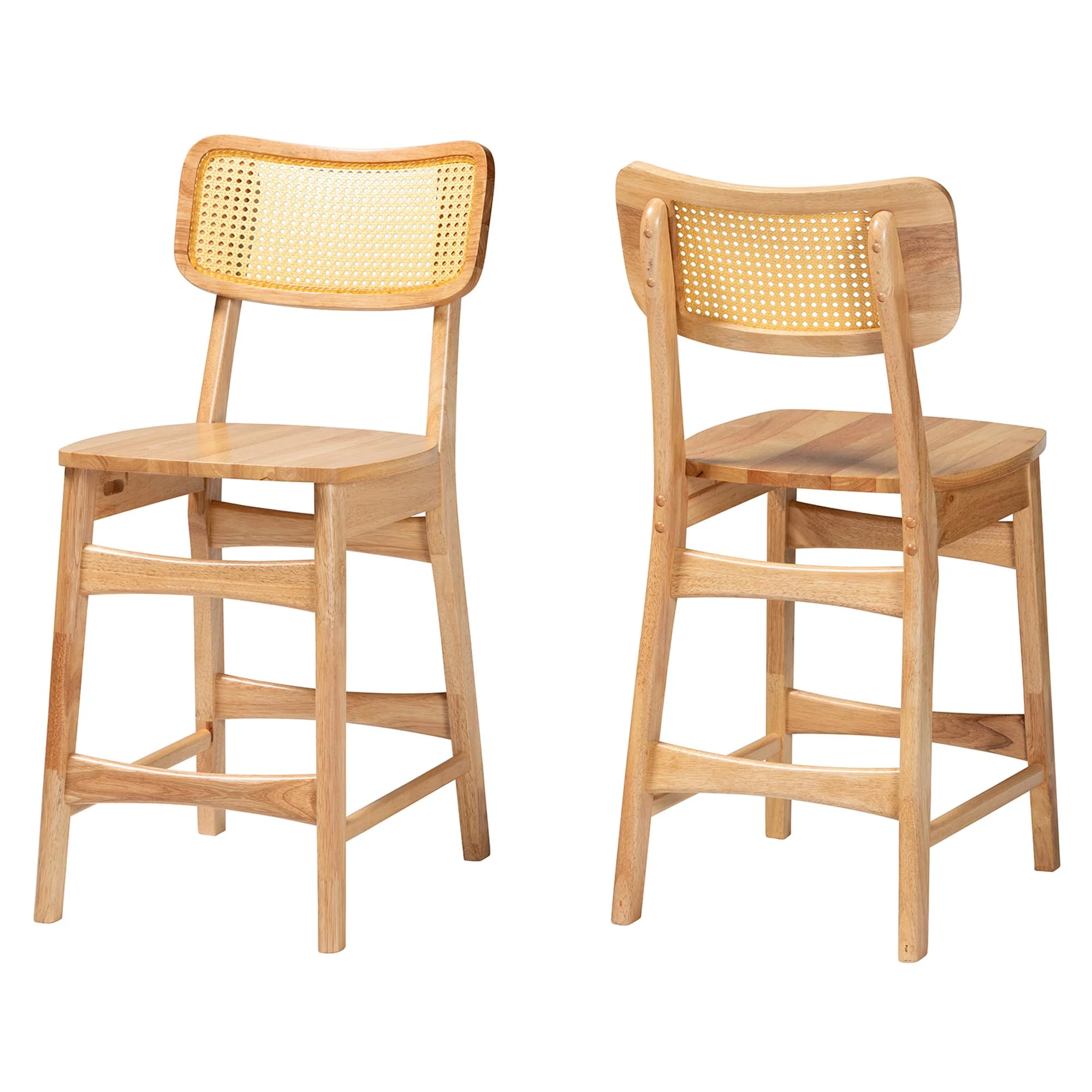 Baxton Studio Tadeo Mid-Century Modern Oak Brown Finished Wood and Rattan 2-Piece Counter Stool Set - Image 2